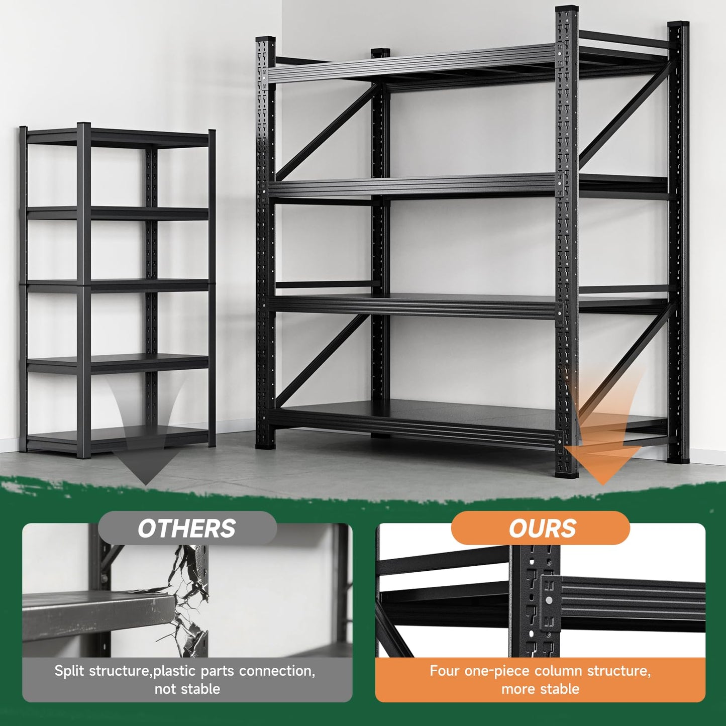 Letaya 3000LBS Storage Shelves Heavy Duty,70" H Garage Shelving Units, 4 Tier Adjustable Utility Rack Shelf,Large Metal Industrial Shelves,for Shop,Warehouse,Basement,Black (48" W x 24" D x 70" H)