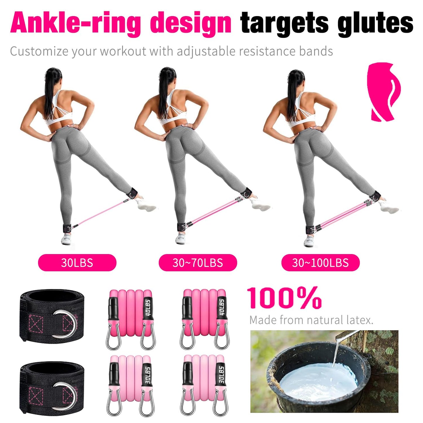 Bbtops Pilates Bar Kit with Resistance Bands(4 x Bands),3-Section Pilates Bar with Stackable Bands Workout Equipment for Legs,Hip,Waist and Arm,Portable Home Gym for Women Full Body (Pink30lbs,40lbs)