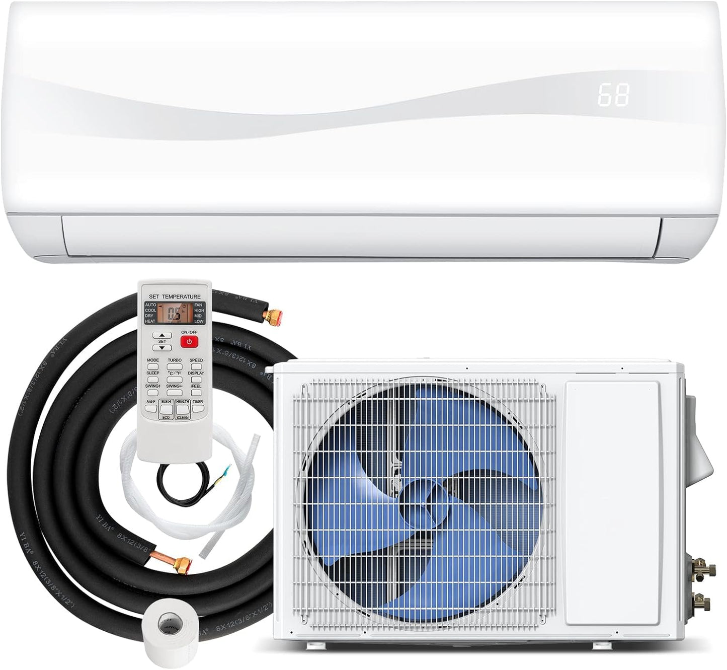 GLACER 24000BTU Mini AC Split-System, 18.5 SEER2 Ductless Air Conditioner w/Pre-Charged Condenser, White (24000BTU, 220V, 18.5 SEER2)