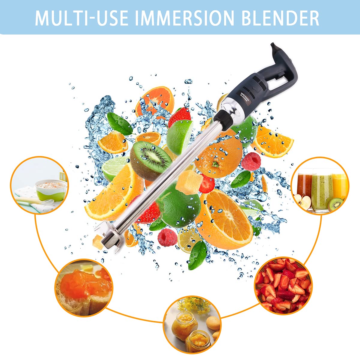 NJTFHU 12 in Heavy Duty Immersion Blender Handheld Kitchen, Hand Blenders for Kitchen, Commercial Mixer Electric, 500W Detachable Shaft Adjustable Variable Speed, Emulsifier Blender Handheld