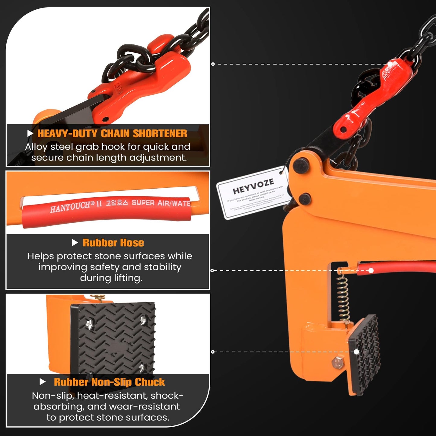 HEYVOZE 3306 lbs Heavy-Duty Stone Lifting Clamp, 26–49.6 in Adjustable Opening, Industrial Granite Slab Lifting Clamp for Large Stone Blocks, Concrete Slabs, Curb Stones