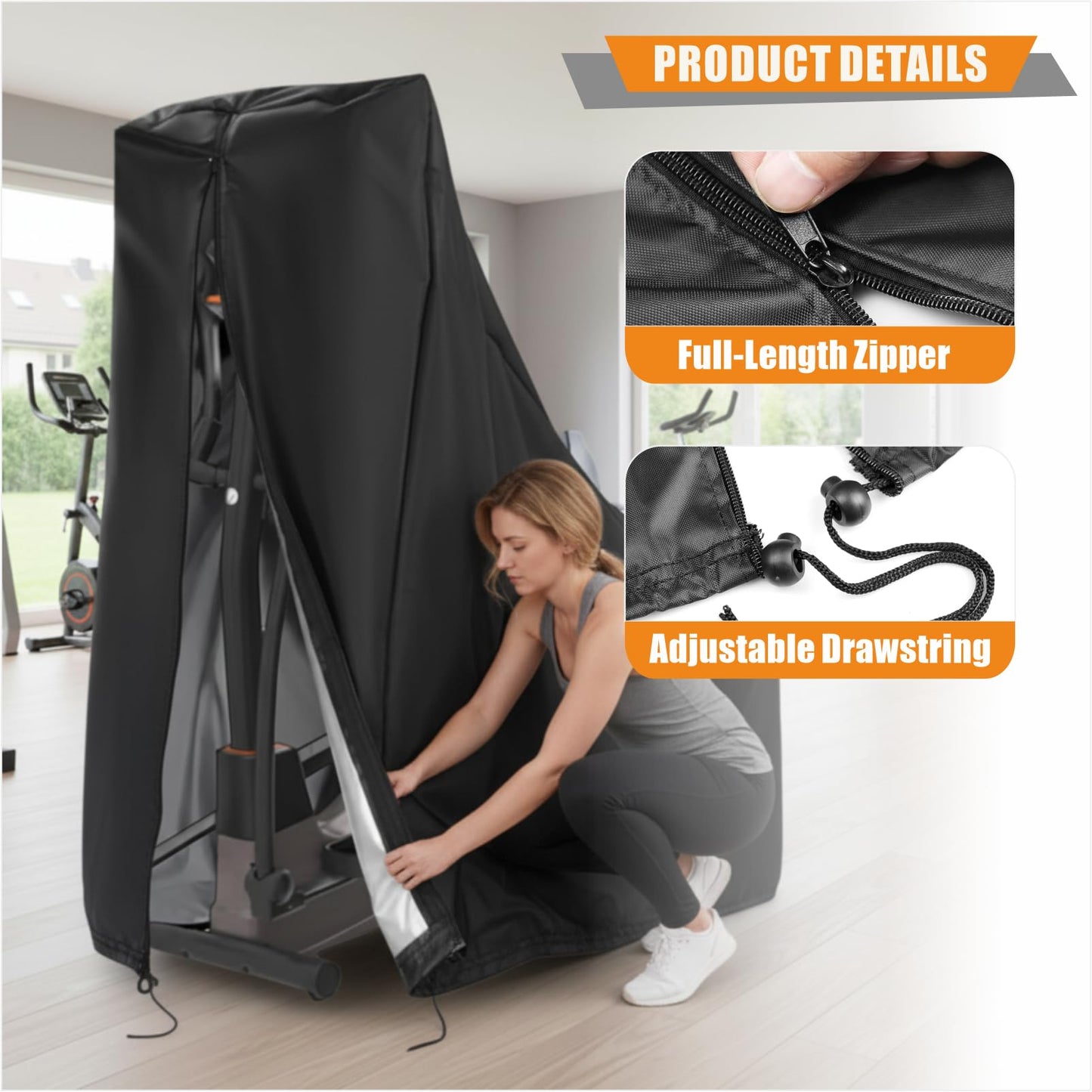 Qkansiw Elliptical Exercise Machine Cover, 420D Heavy-Duty Oxford Waterproof & Dustproof Protective Cover for Indoor Elliptical Trainers, 1Pcs (65" H × 27" W × 55" L)