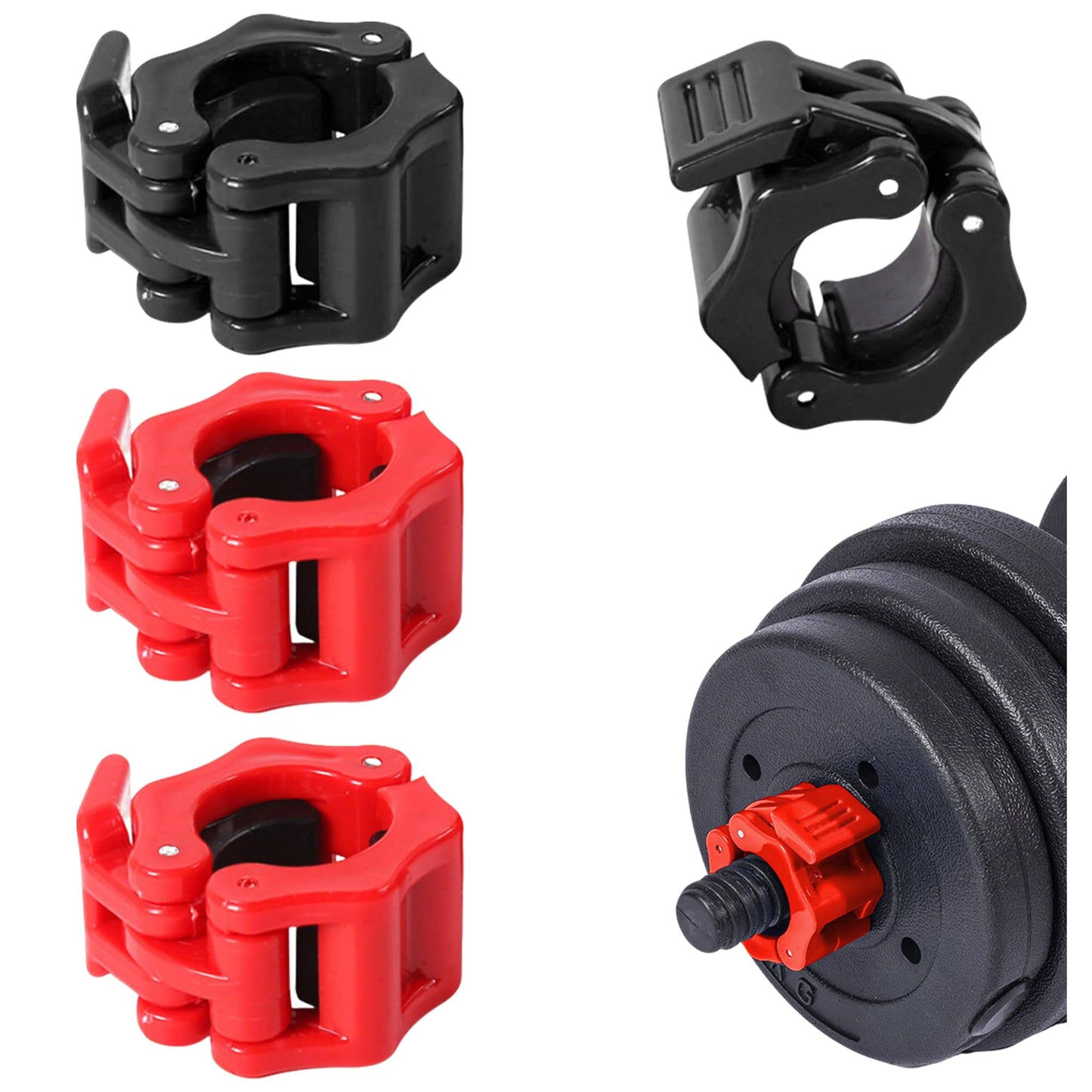 4 Pack Dumbbell Barbell Clamps 30mm, Quick Release Weight Bar Collars, Secure Locking Barbell Clips for Weightlifting, Workout, Strength Training & Fitness Accessories (Black+Red)