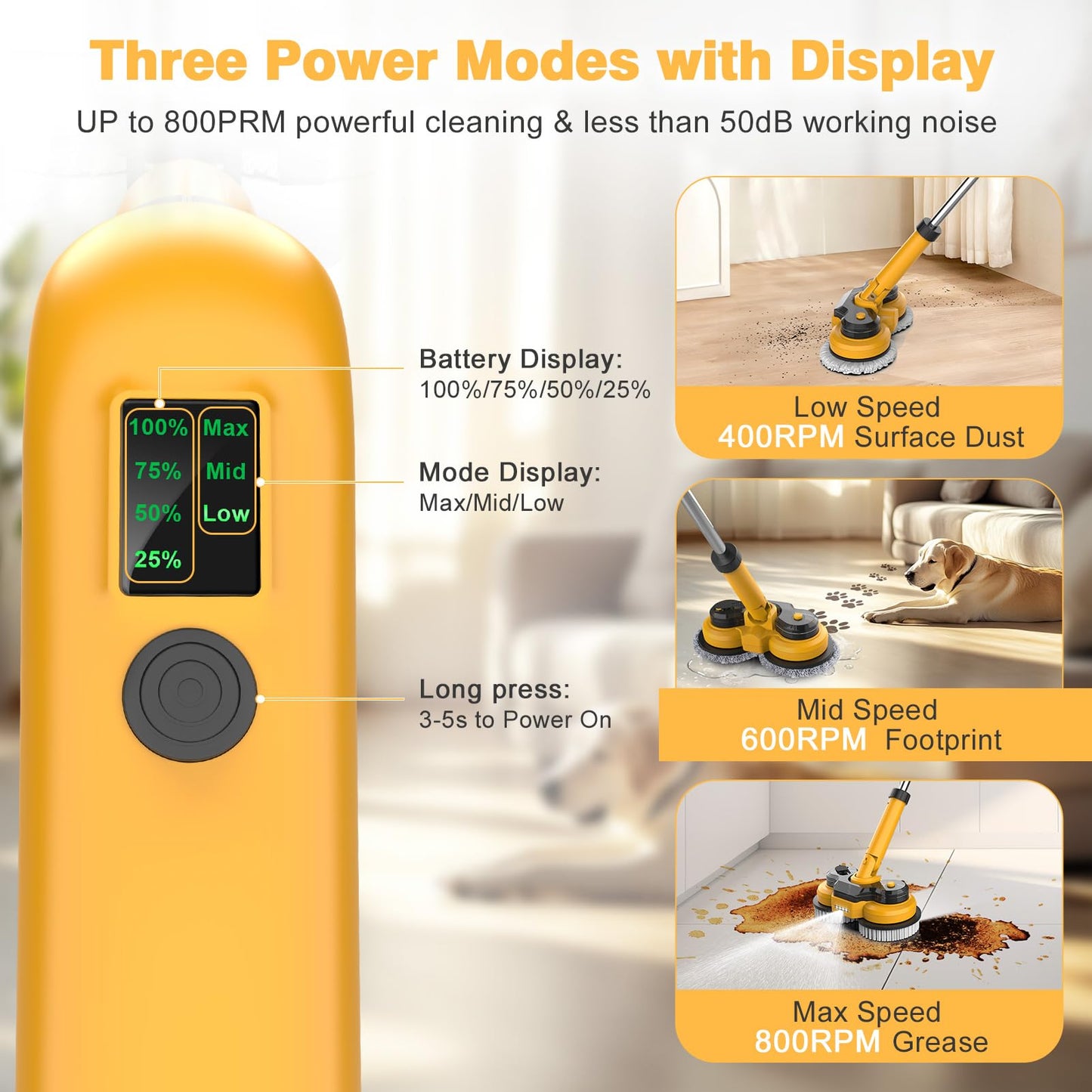 Cordless Electric Mop for Dewalt 20V Battery (NO Battery), 2 in 1 Spin Mop & Floor Scrubber Machine with LED Light & Water Spray, 800 RPM Electric Mops for Floor Cleaning, Hardwood,Tile (White)