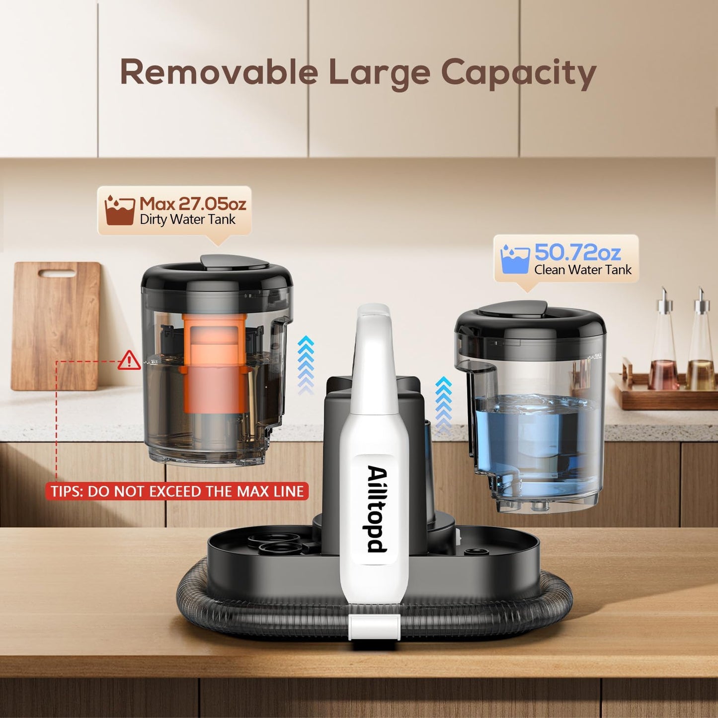 Portable Carpet & Upholstery Cleaner Machine, 15Kpa Strong Suction & Handheld Spot Cleaner Machine for Couch, Sofa, Car, Pet Stains, Furniture Cleaner with Cleaner Solution and Self-Cleaning System