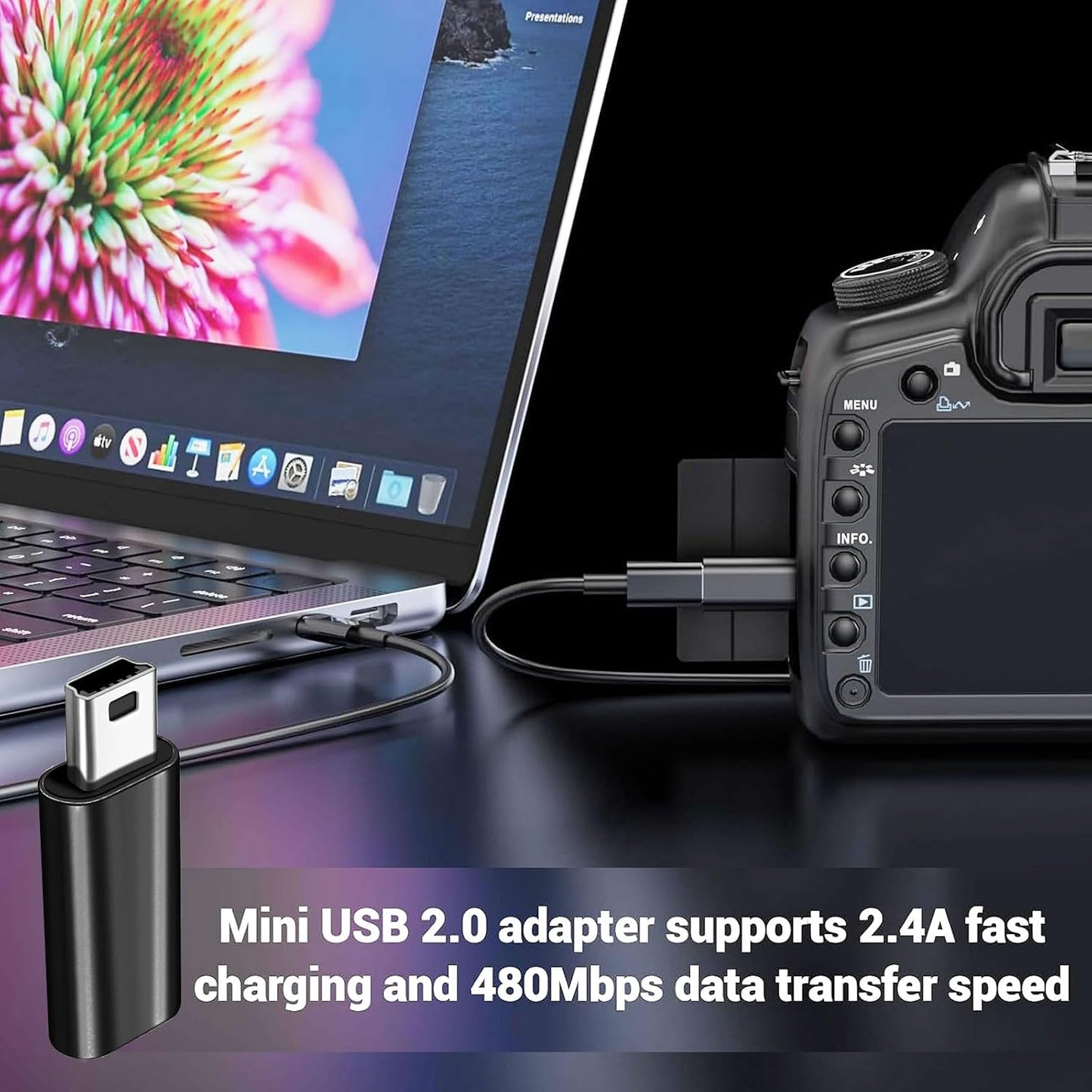 TFAK 4Pack Cam,MP3 USBC to Mini USB Adapter, USB Mini to Usbc Adapter Supports Charge & Data Sync Compatible