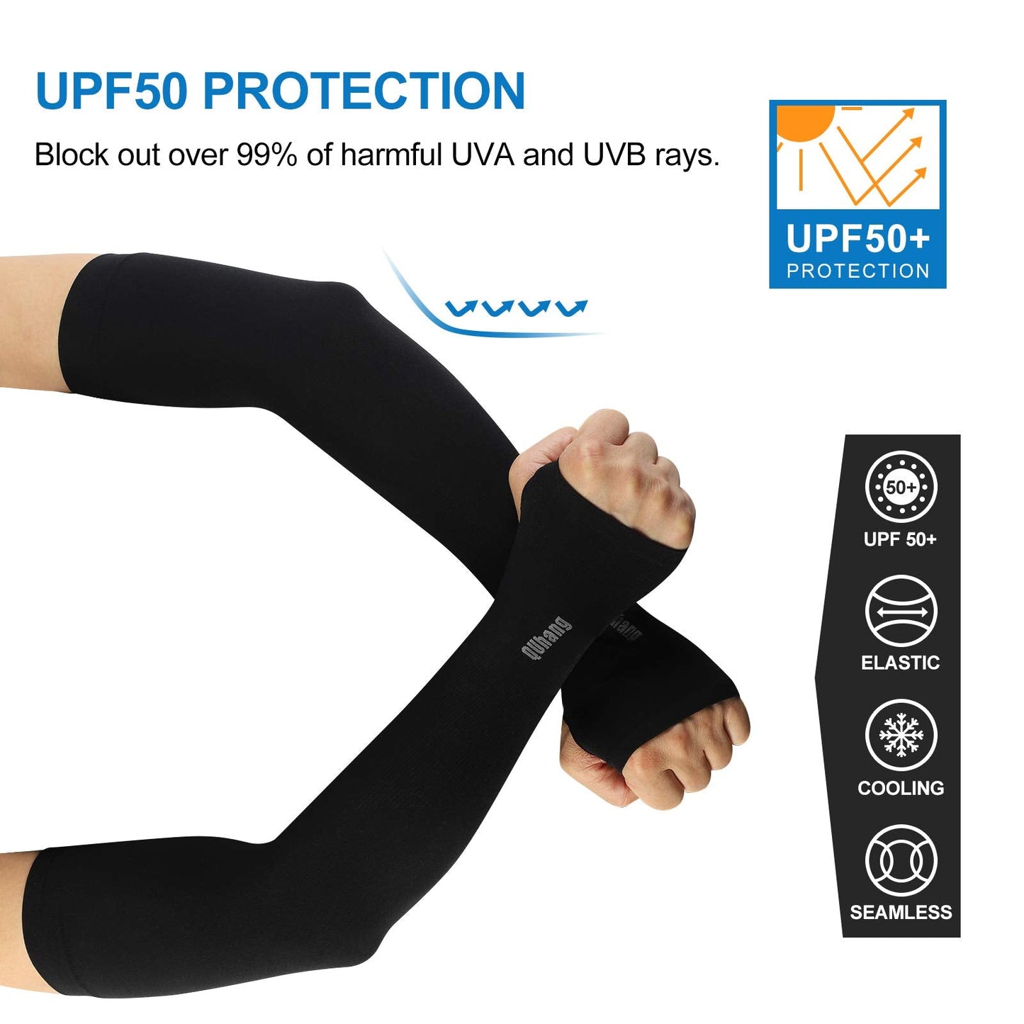 QUhang 6 Pairs Arm Compression Sleeves for Women Men Outdoor UPF50 UV Protection Sun Sleeves Cooling Tattoo Black Sleeve with Thumb Hole