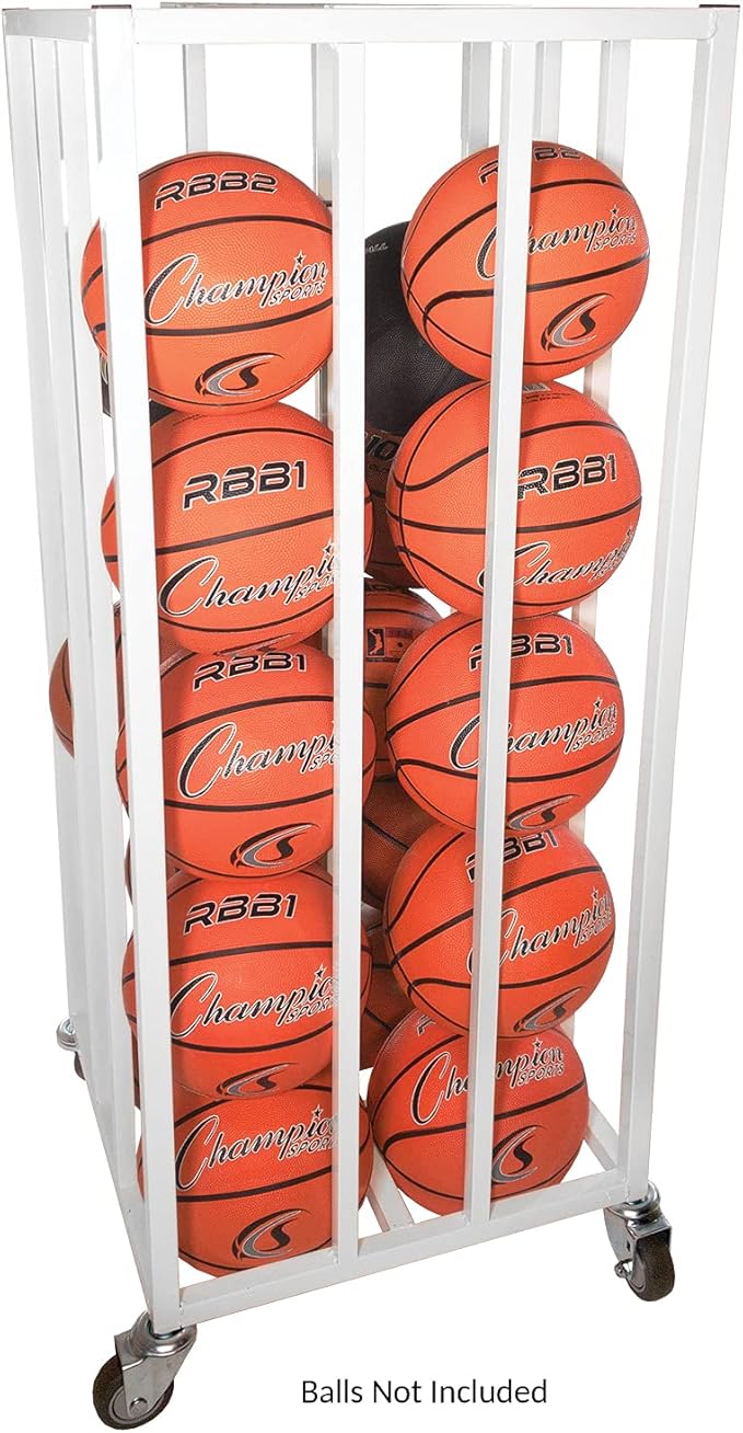 Champion Sports Deluxe Heavy Duty Basketball Storage Cart with Locking Swivel Caster Wheels (Black)