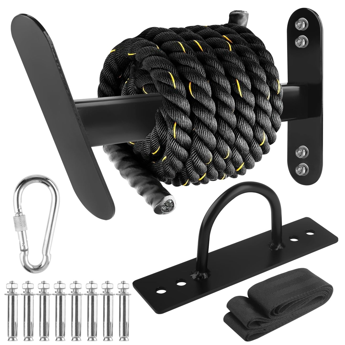 NELOMO Battle Rope Hanger Anchor Strap Kit Battle Rope Storage Rack Battle Rope Fastening Hook Wall Mount Exercise Rope Organiser Home Gym or Commercial Gym