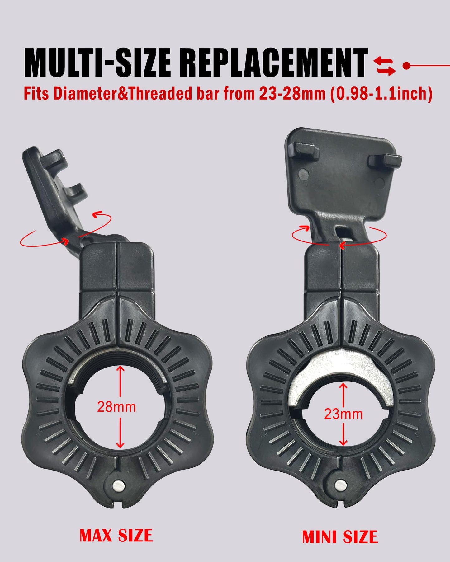 Adjustable Barbell Clips (2-Pack), Fits 0.98-1.1" Olympic & Standard Bars, Secure Locking Collars for Weight Lifting Strength Training (Balck)