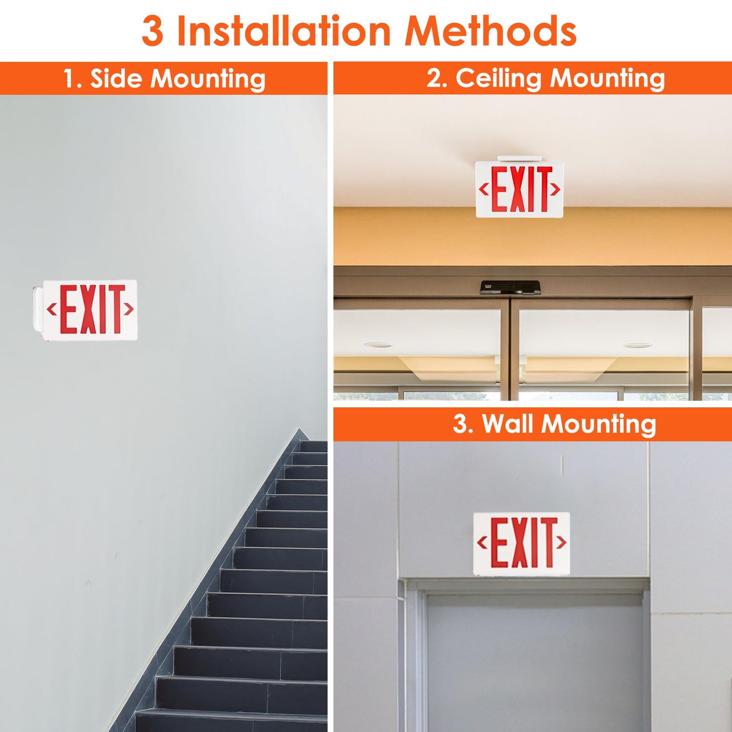 Gruenlich LED EXIT Sign, Emergency Light with Double Face and Back Up Batteries- US Standard Red Letter EXIT, UL 924 Qualified, 120/277 Voltage, 1-Pack