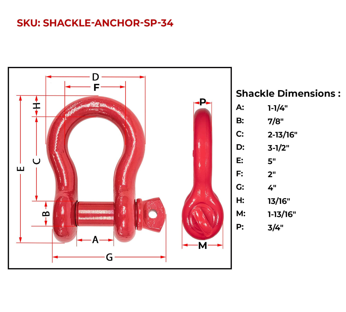 Mytee Products 3/4" Anchor Shackle Forged Carbon Steel w/Alloy Screw Pin WLL # 4.75 Tons (9,500 lbs) | Double Rust Protection Heavy Duty D Ring Shackle for Towing, Rigging & Vehicle Recovery (4 Pack)