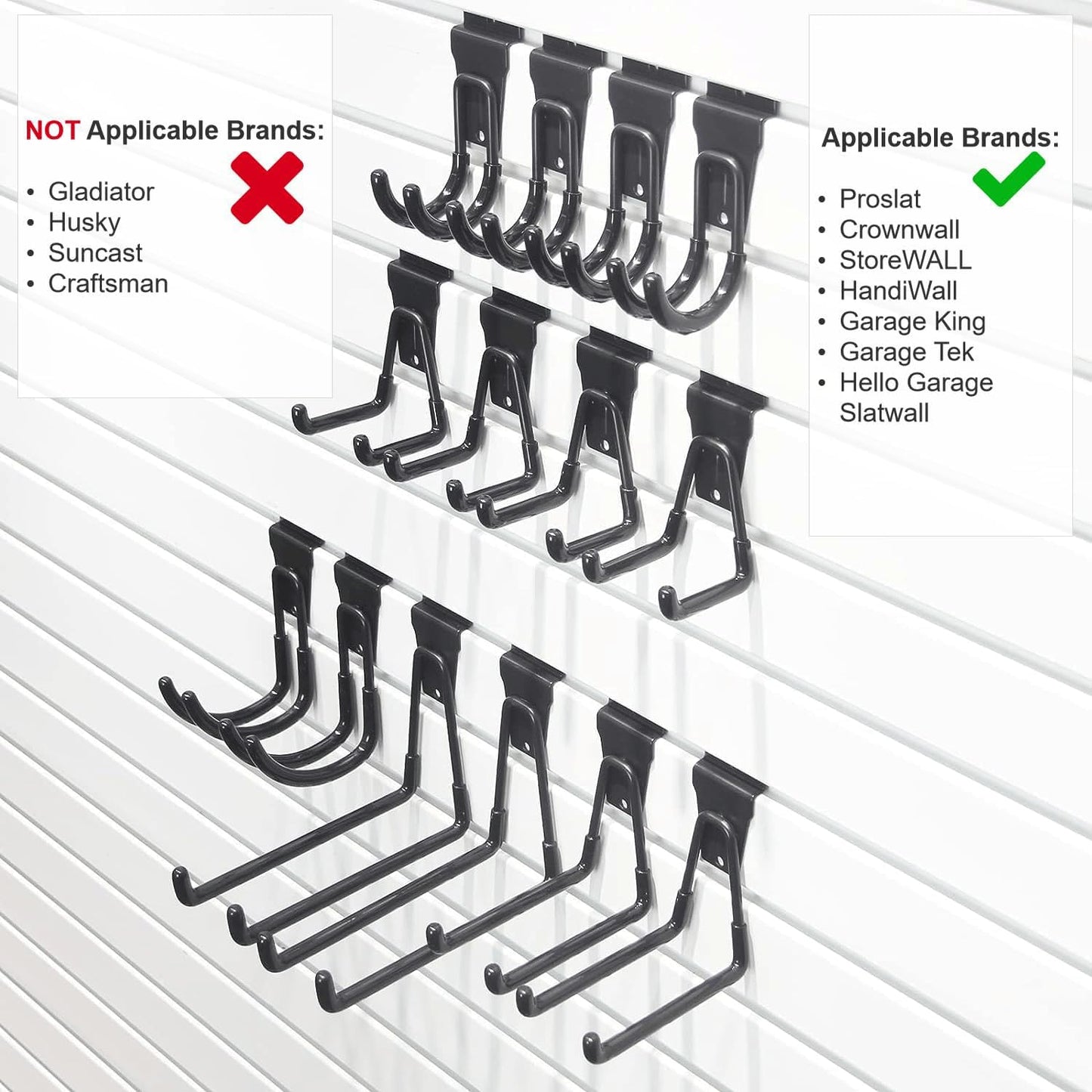 ATOOLA Slatwall Hooks 14 Pack, Heavy Duty Garage Wall Organizer, Multi-Size Hanging Hooks Compatible with Proslat, StoreWALL and HandiWall
