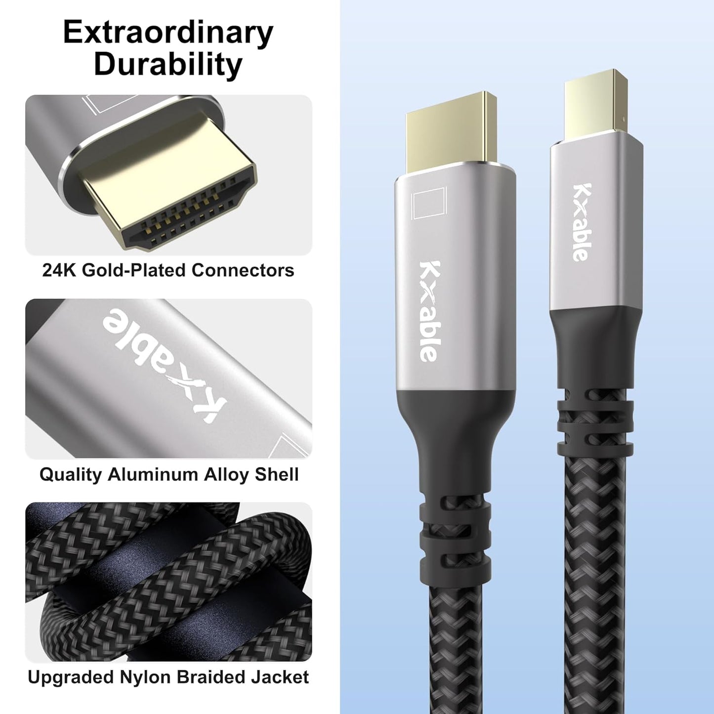 4K 20FT, [4K@60Hz, Mini DisplayPort to HDMI Cable Gold-Plated Plugs, Aluminum Shell, Nylon Braided], Mini DP to HDMI