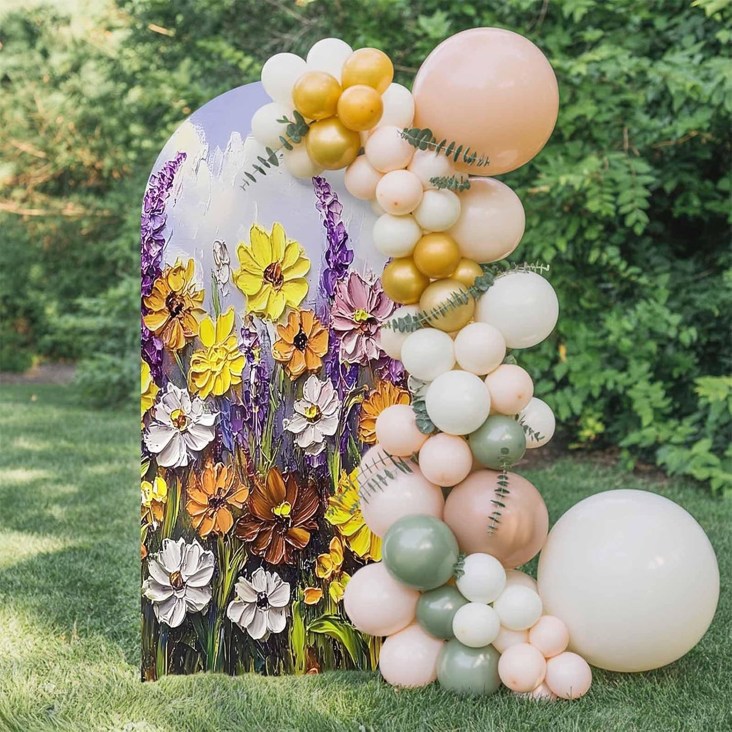 Jnbasdffb 7.2 Vintage Flowers Wedding Arch Cover,Stretchy Spandex Arch Backdrop Stand Covers FT,Spring Rustic Oil