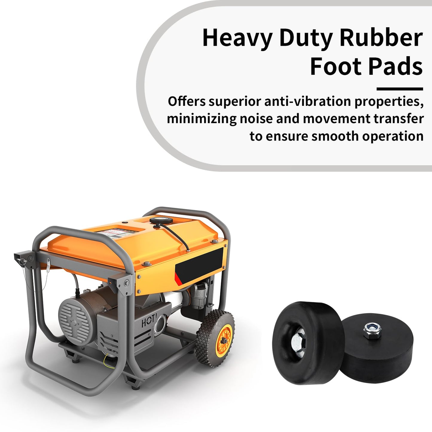 2-Pack Heavy Duty Anti Vibration Rubber Foot for Generators, Pressure Washers, Compressors, Air Compressors, Trailers, Generator Rubber Foot Pads, Thick 1 x 2.5 Inch