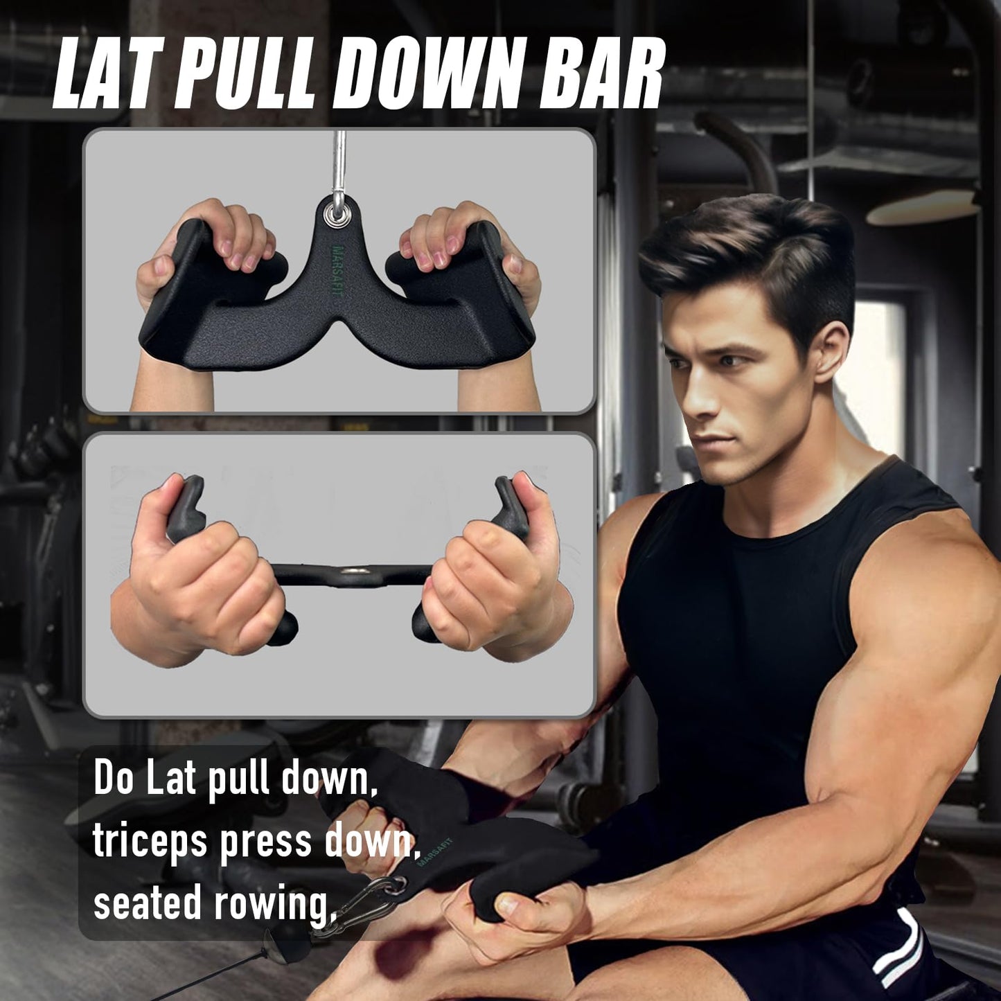 Home Gym Fitness Rowing T-bar V-bar Pulley Cable Machine Attachments, Bicep Curl Tricep Lat pulldown Bar Back Strength Training Handle Grips Lat Pull Down Bar Press Down Exercises (Length 9")