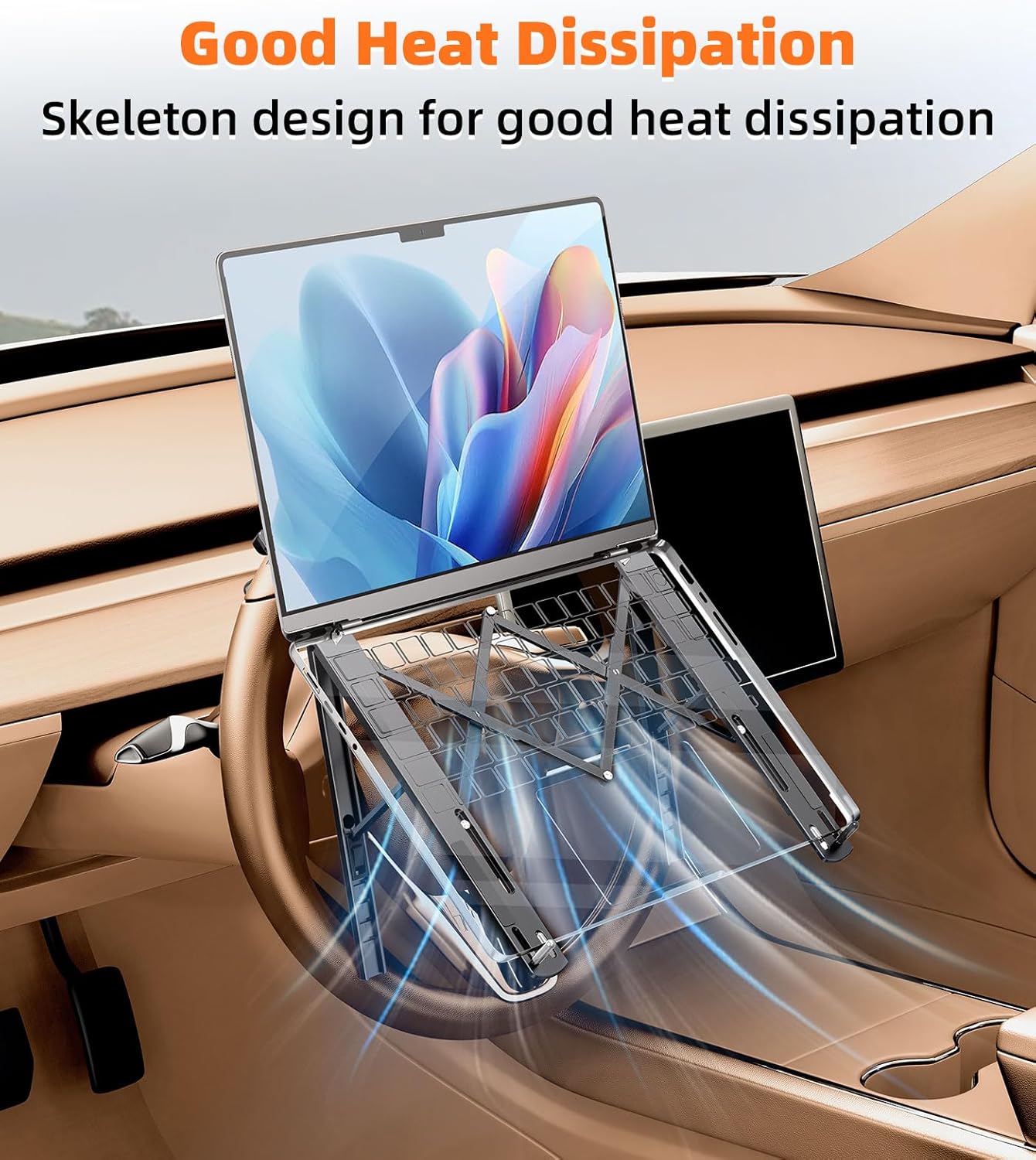 Car Laptop Mount Steering Wheel Tray Holder, Height Adjustable Car Desk for Laptop Computer Tablet, Foldable Portable