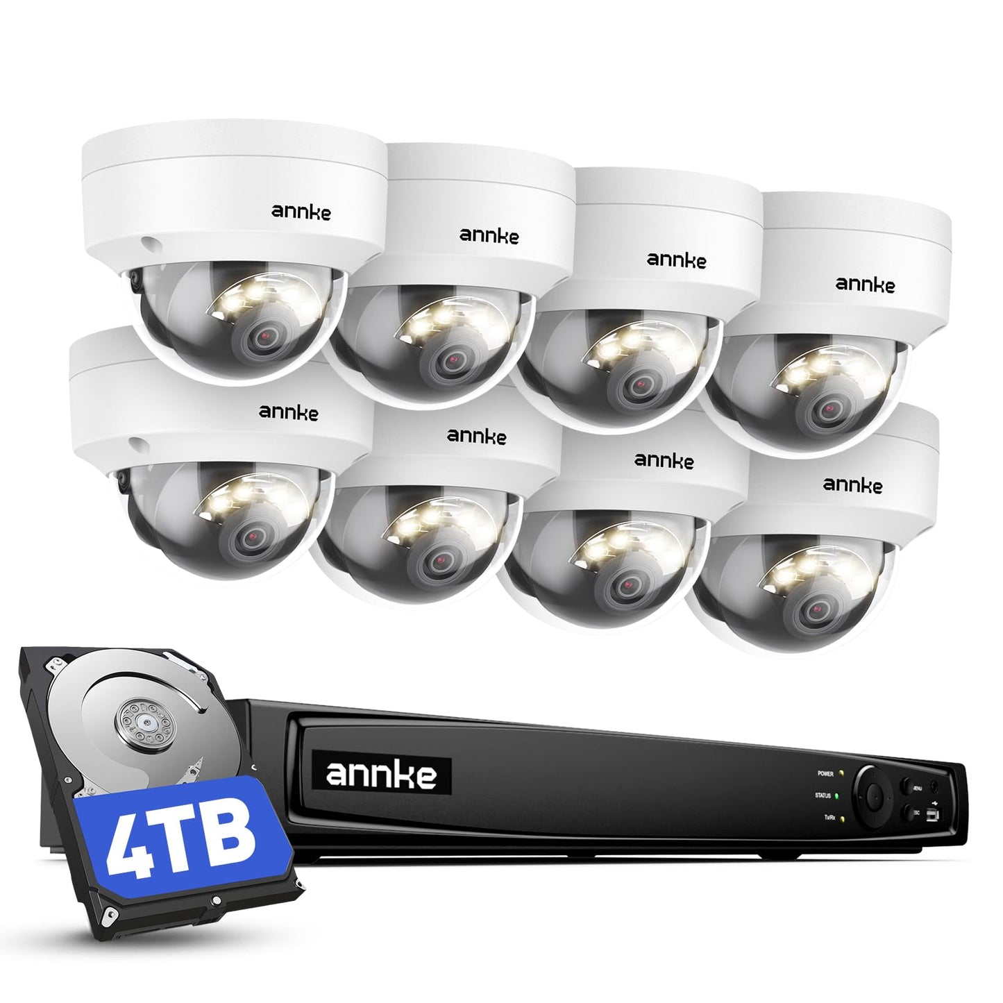 ANNKE 4K 16CH PoE Camera System, H.265+ 12MP NVR, 8X 8MP Wired Dome Security IP Cams, AI Motion Detection, Built-in Mic, 4TB HDD, Spotlight Color Night Vision, Compatible with Alexa, Not PTZ