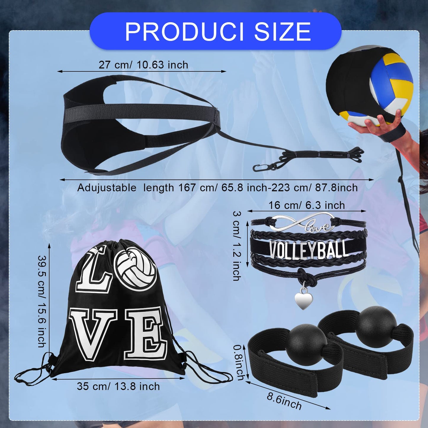 Honoson 7 Pcs Volleyball Training Equipment Aid Volleyball Serving Trainer Kit Gifts for Beginners (Black, Boys)