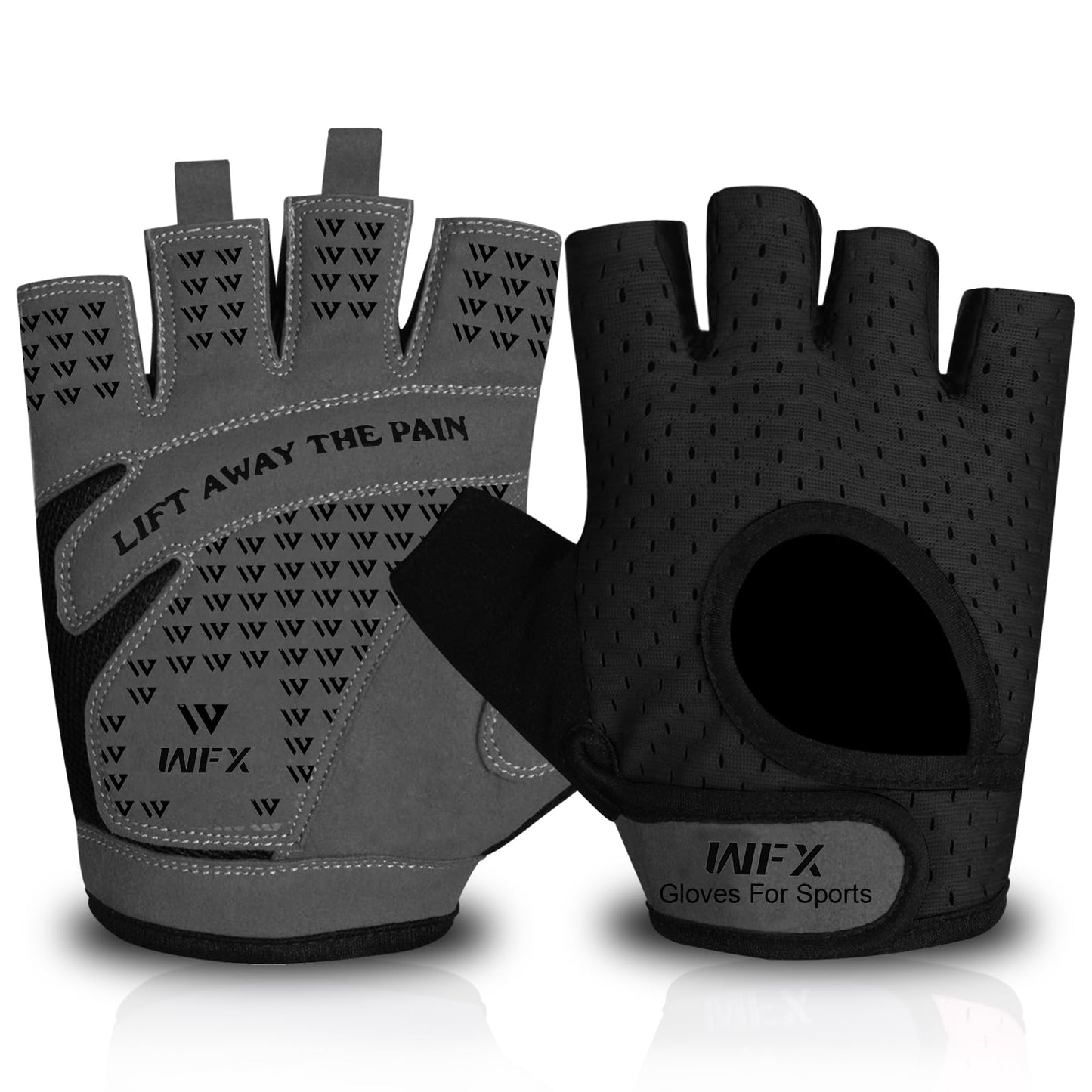 WFX Weight Lifting Gym Gloves Fitness Workout Breathable Ladies Gloves Non-Slip Silicone Padded Palm Protection Elasticated Strength Training Equipment Half Finger Exercise (Black, XL)