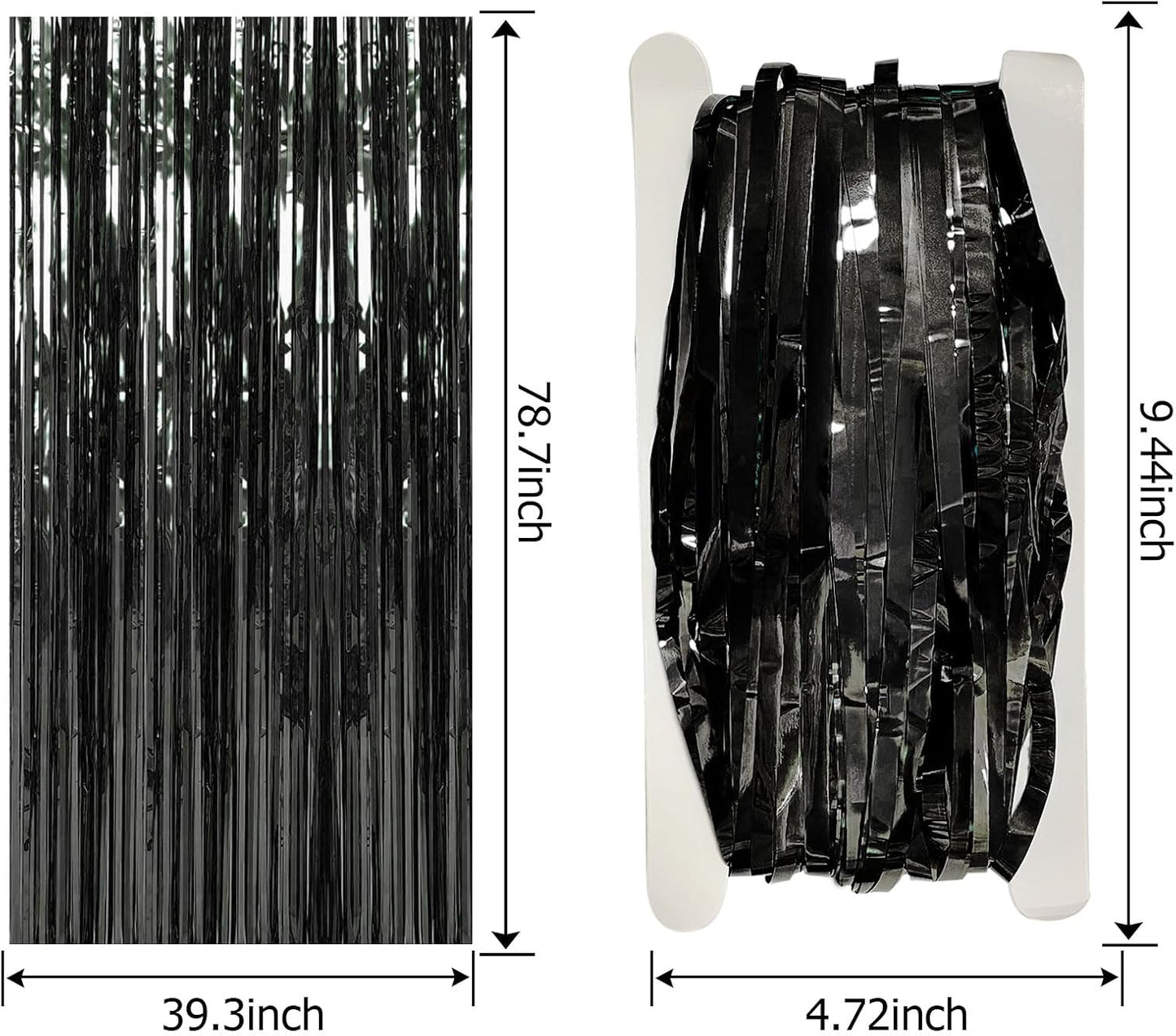 Skiennix Foil Curtain Backdrop - Black Metallic Tinsel Fringe for Photo Booths | 2 Pack Party Decorations