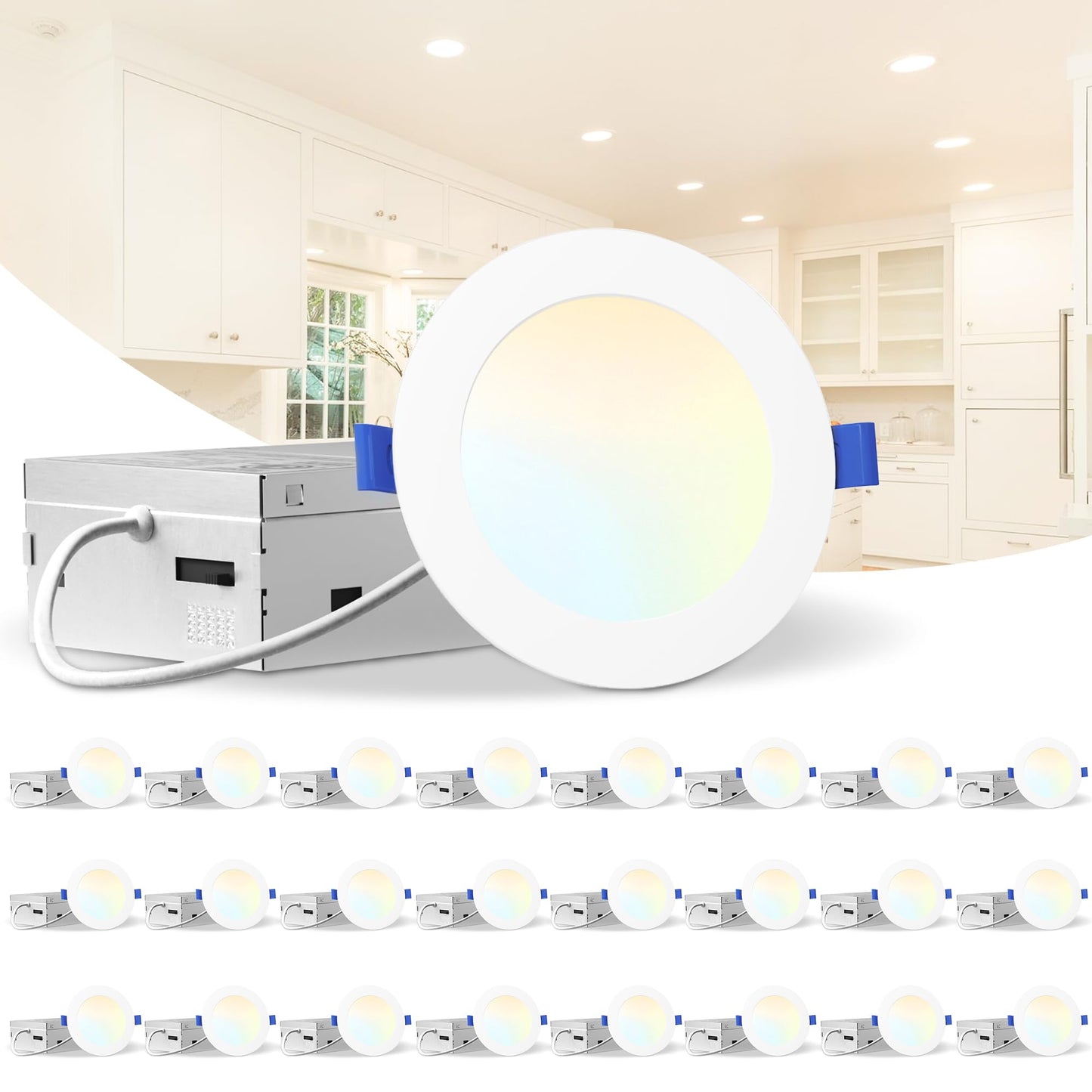 LEDIARY 24 Pack 4 Inch Dimmable LED Recessed Lighting, 9W, 750LM, 5CCT (2700K-6000K), Aluminum,