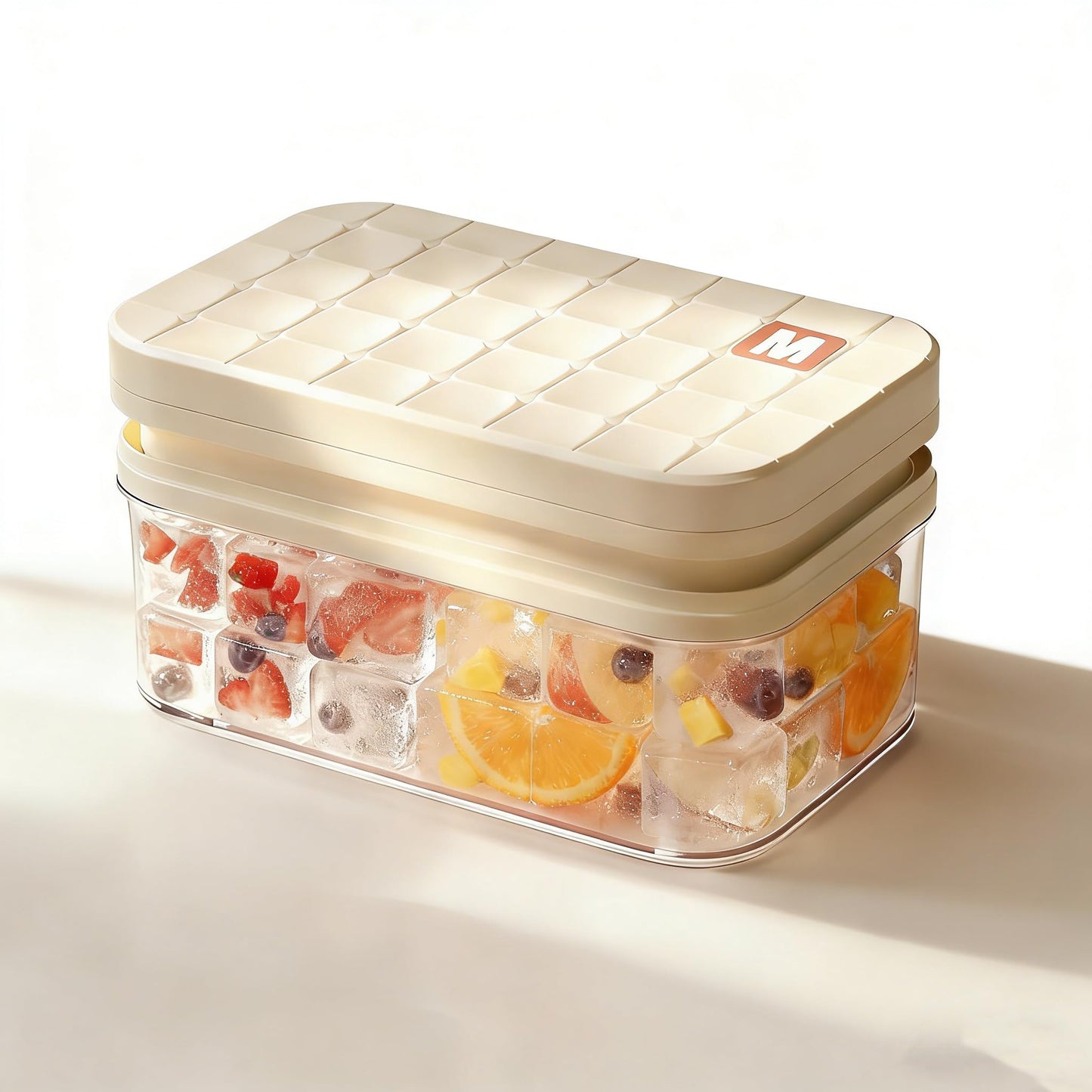 Ice Cube Tray - Freezer Ice Tray Ice Mold Ice Maker for Drinks Whiskey Beer Cocktail Coffee, Transparent Sealed Lid Design for Keep Ice Clean, With Tweezers and 2 Ice Trays Storage（White）