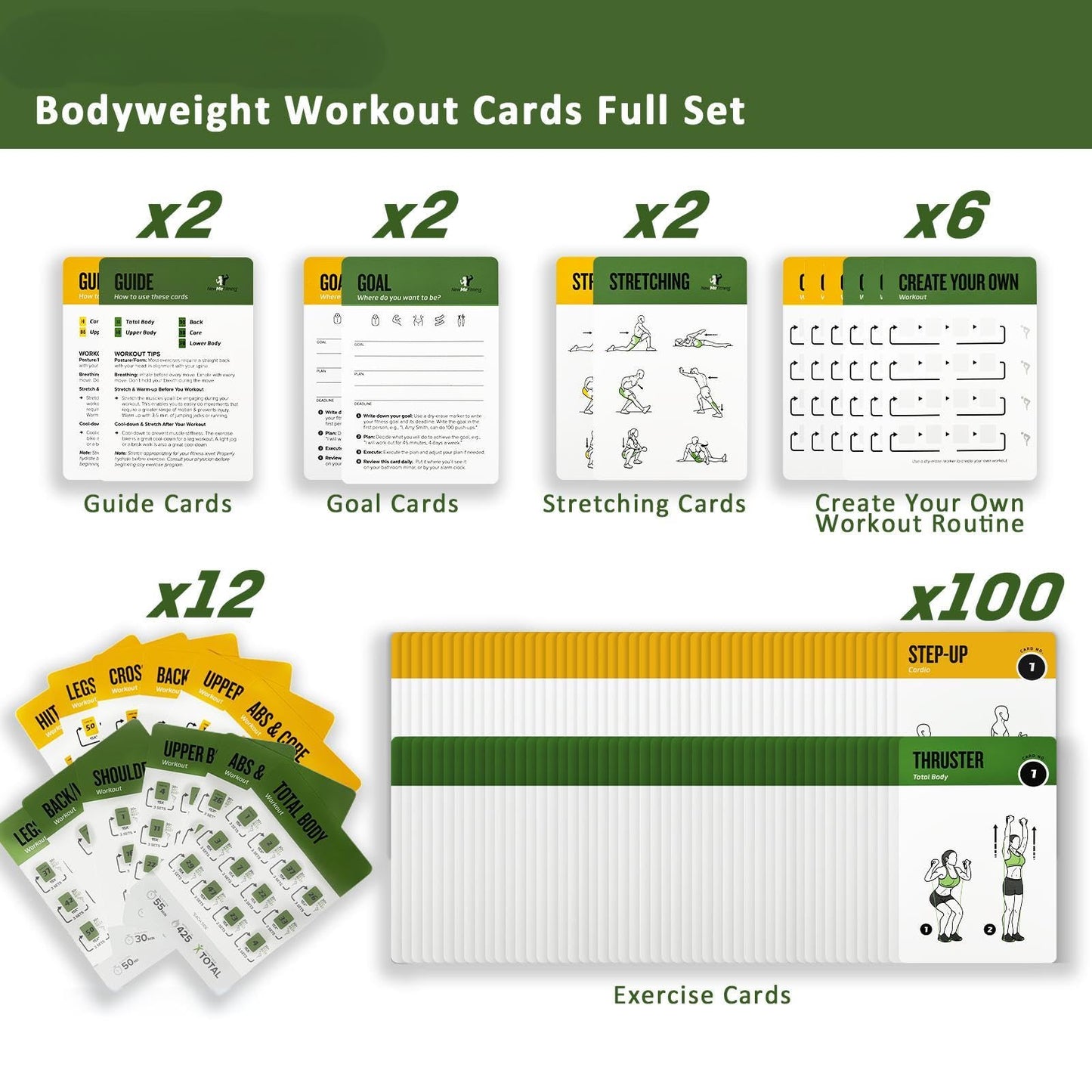 ELAORY Bodyweight & Resistance Belt Workout Cards, 100 Different Exercise Cards with Detailed Illustrations, Large Size 5" x 3.5" Fitness Cards for Women & Men