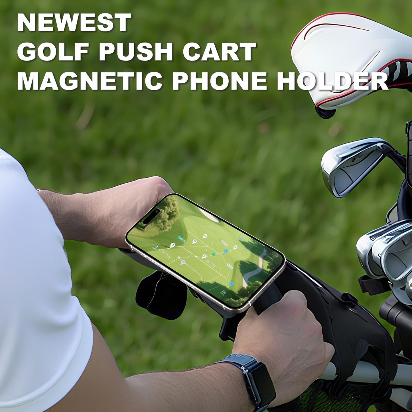 Golf Push Cart Magentic Phone Holder Mount 360° Rotatable with Strong Magnets Phone Holder for Push Golf Cart Compatible with Clicgear, Bag Boy, Sun Mountain, Golf Push Cart Accessories for All Phones