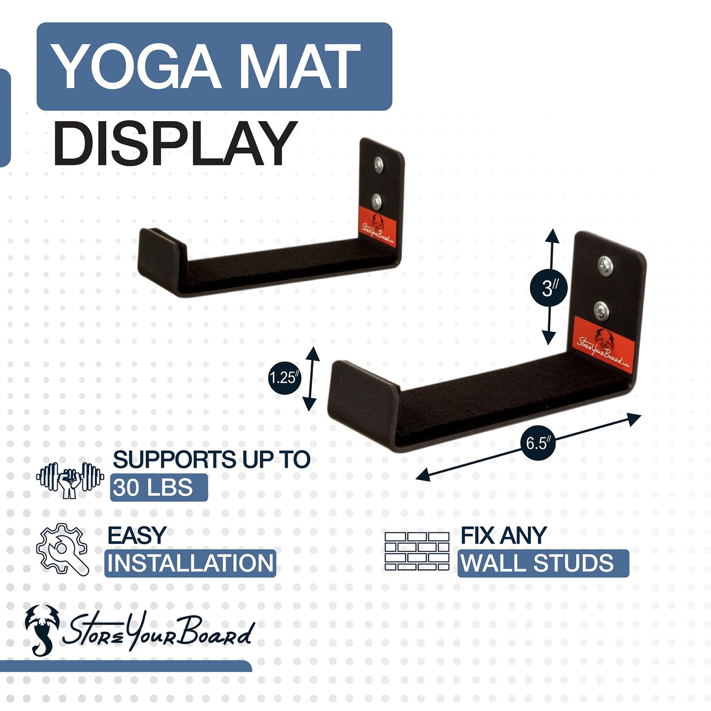 StoreYourBoard Yoga Mat Storage Rack, Large, Foam Roller Wall Hooks, Exercise Mat Holder, Fitness Gear Organizer (Large)