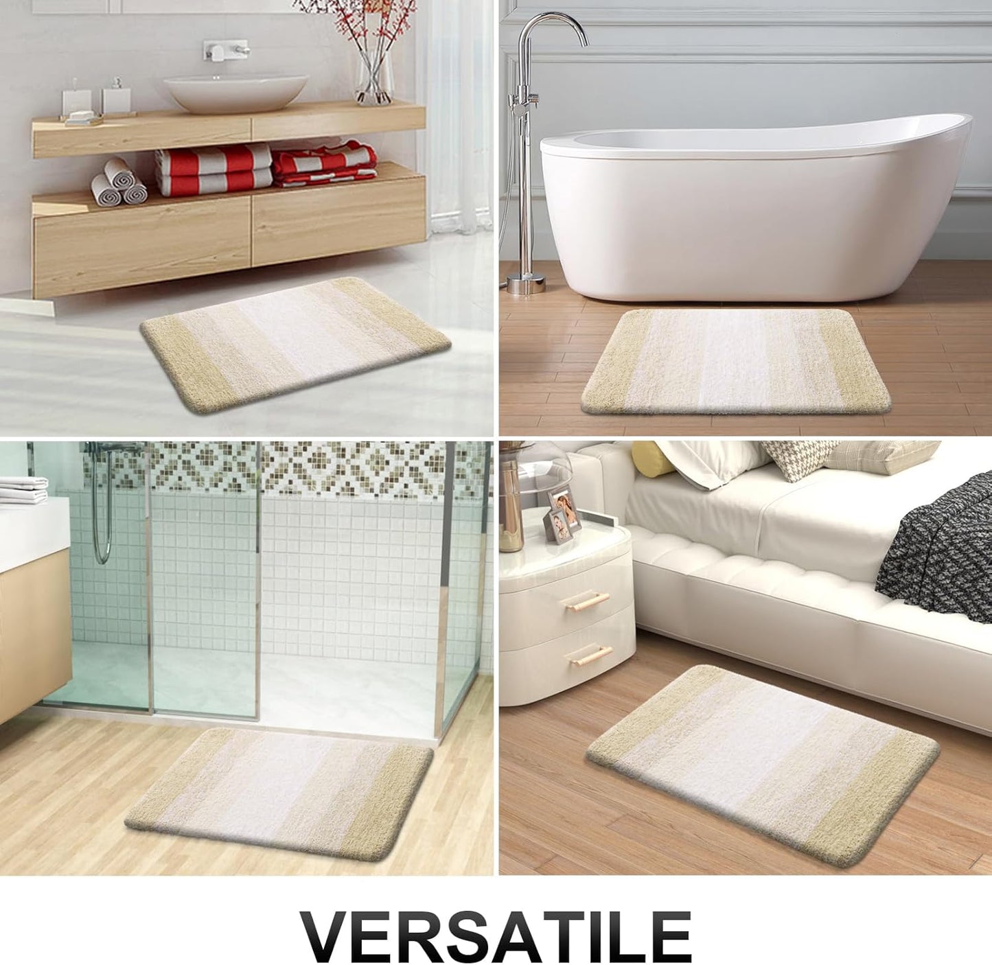 OLANLY Bathroom Runner Rug - Extra Soft Microfiber Mat with Quick Dry Rubber Backing | 44x24, Light Beige