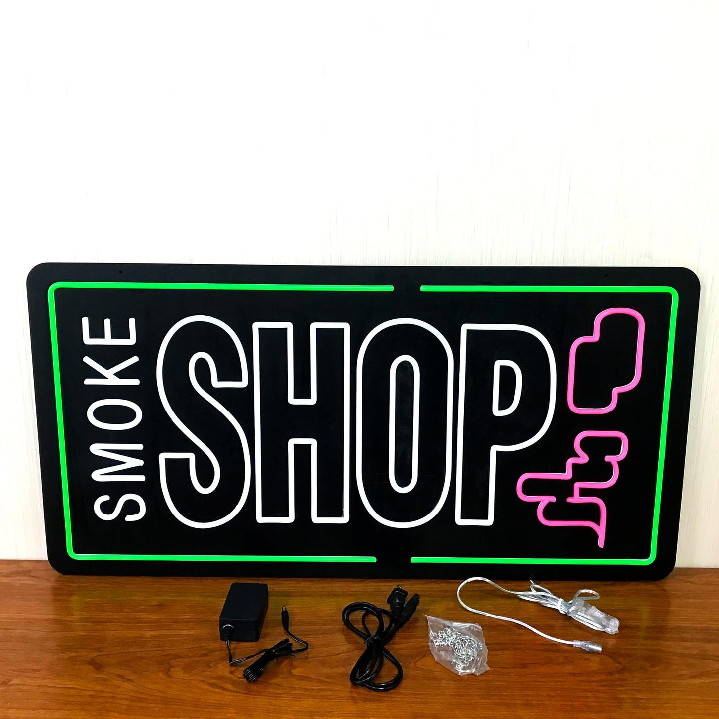 35"x18" Extra Large Neon LED SMOKE SHOP Sign for Business, Super Bright Unique Design with Sturdy Chain, High Visibility for Stores Retail Shop Window
