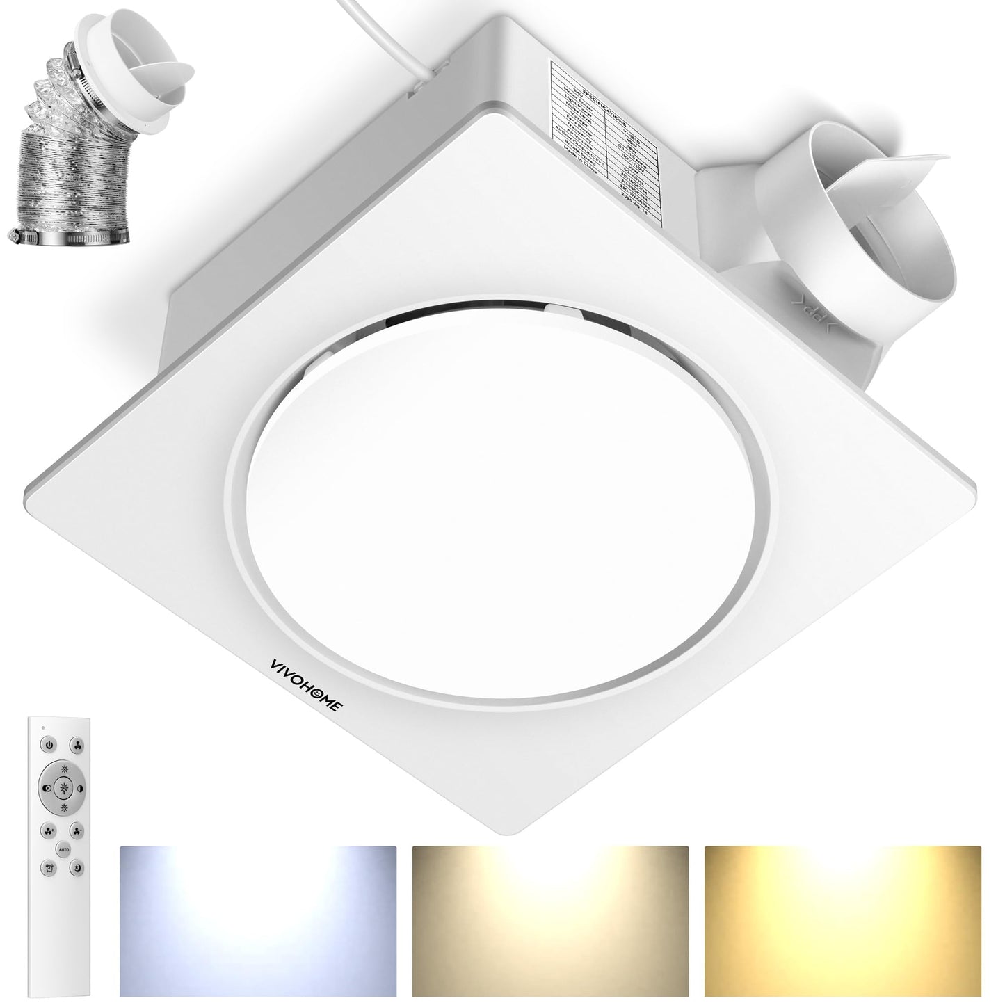 VIVOHOME Autoflow Bathroom Exhaust Fan with Light & Humidity Sensor (160-110-30CFM) - 2700K/4000K/5700K & EC Motor, Retrofit Ceiling Mount Bath Fan, No Attic Access Needed (Install Kit, 4-in Duct)
