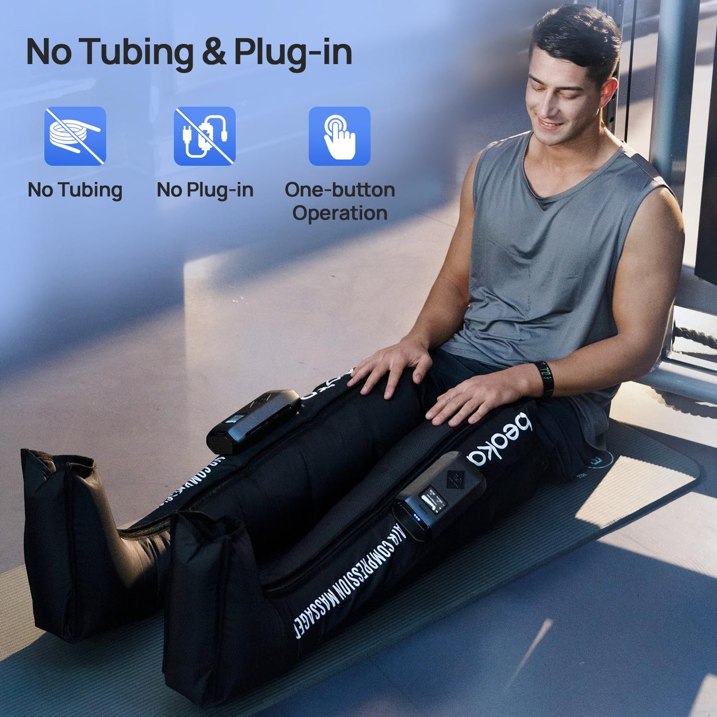beoka Leg Massager for Circulation and Pain Relief, Leg Recovery System for Fast Recovery, Cordless Air Compression Boots with 3 Modes 5 Intensities for Athletes Runners and Travelers-Plus M