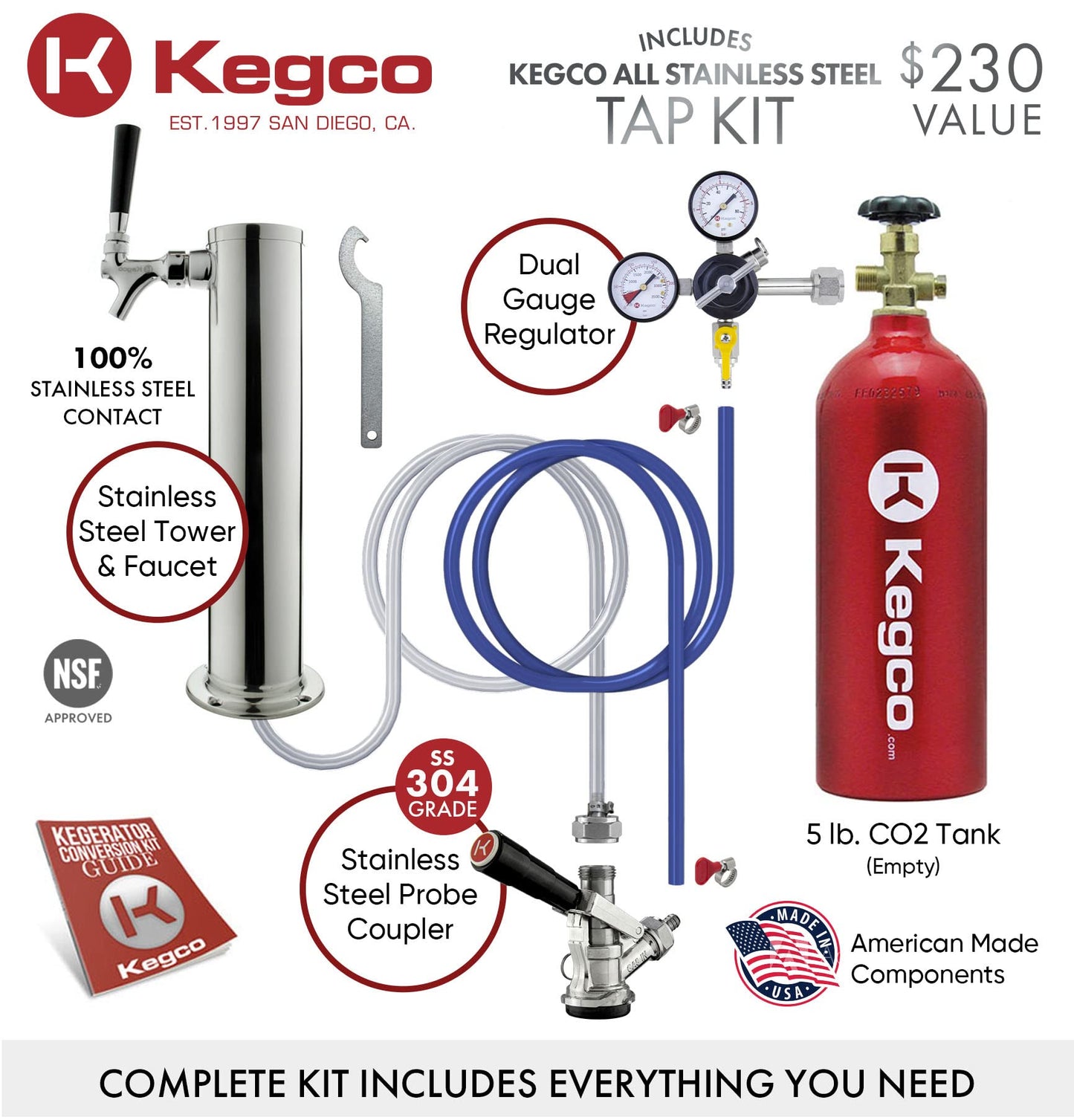 Kegco Kegerator Full Size Keg Refrigerator - Single Faucet - D System, Stainless Steel