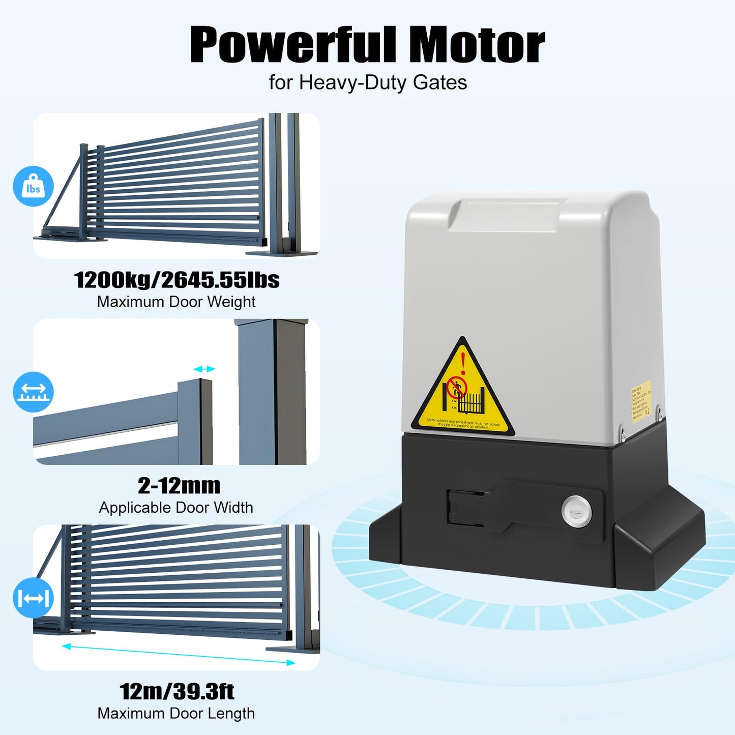 Automatic Sliding Gate Opener, 2645LBS Gate Operator Hardware Kit for Security with 2 Remote Controls & IR Sensor, Electric Rolling Driveway Slide Gate Motor for Gates up to 40ft (550W)