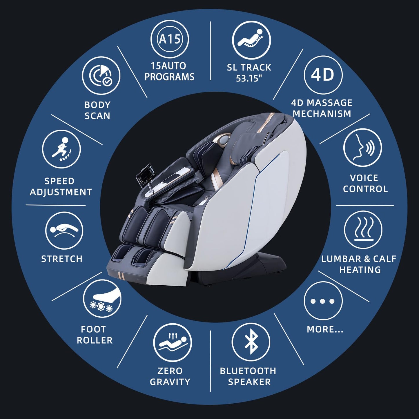 MassaMAX 4D Full Body Massage Chair for Daily Comfort Upgrade-Yoga Stretch, AI Voice Control, 55" SL Track, Zero Gravity, Extendable Footrest, 15 Modes, Foot Rollers, Waist & Calves Heating with Cover