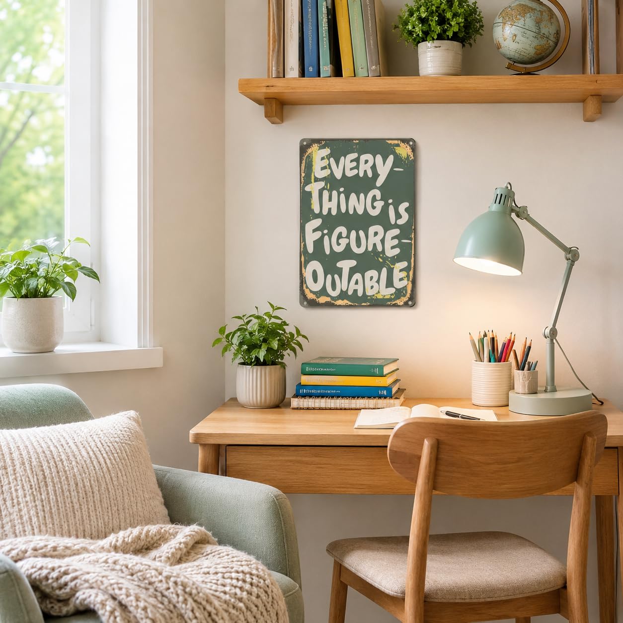 Everything Is Figureoutable Metal Sign 8x12 Inch, Inspirational Quote Wall Decor, Motivational Aluminum Plaque for Home Office Classroom, Positive Gift Idea