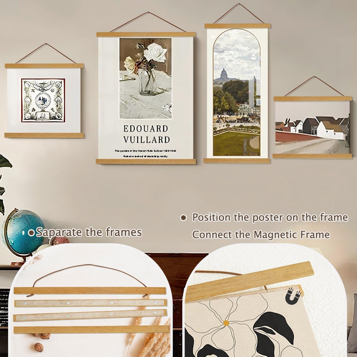Skiennix Magnetic Poster Hanger Frame - Light Wood Canvas Artwork Display | 20" Size, 2 Pack