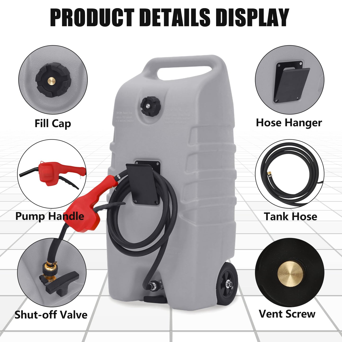 Garvee 15 gal Gas Can, Fuel Caddy with Pump, Fuel Transfer Tanks with 10 ft Delivery Hose Diesel Fuel Can for Cars, Lawn Mowers, Boats,Medium, Gray