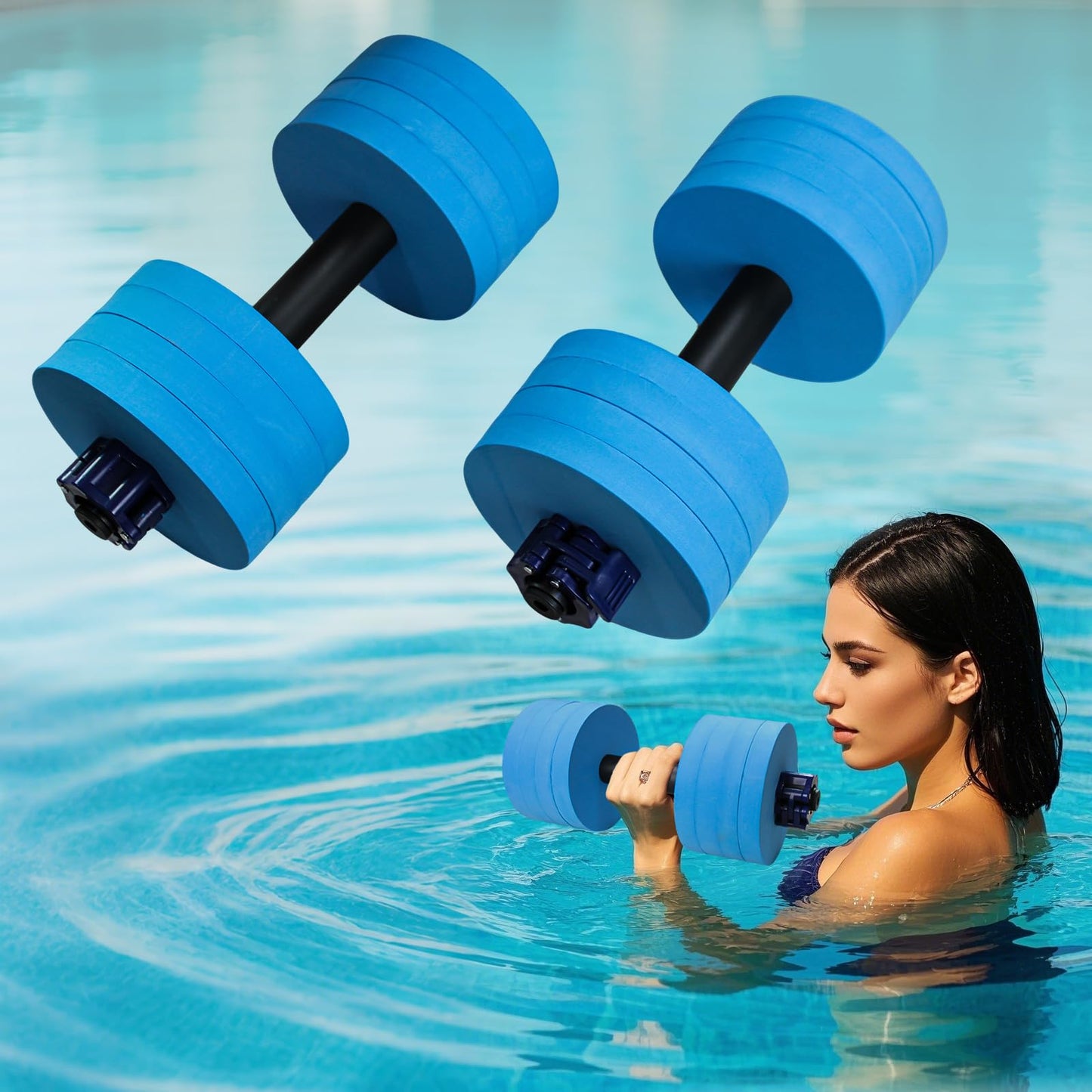 Huangyunming Aquatic Exercise Dumbbells Water Dumbbell Pool Resistance Aquatic Fitness Barbells with 16 High-Density EVA Foam Pool Weights Dumbbells, Can be quickly disassembled
