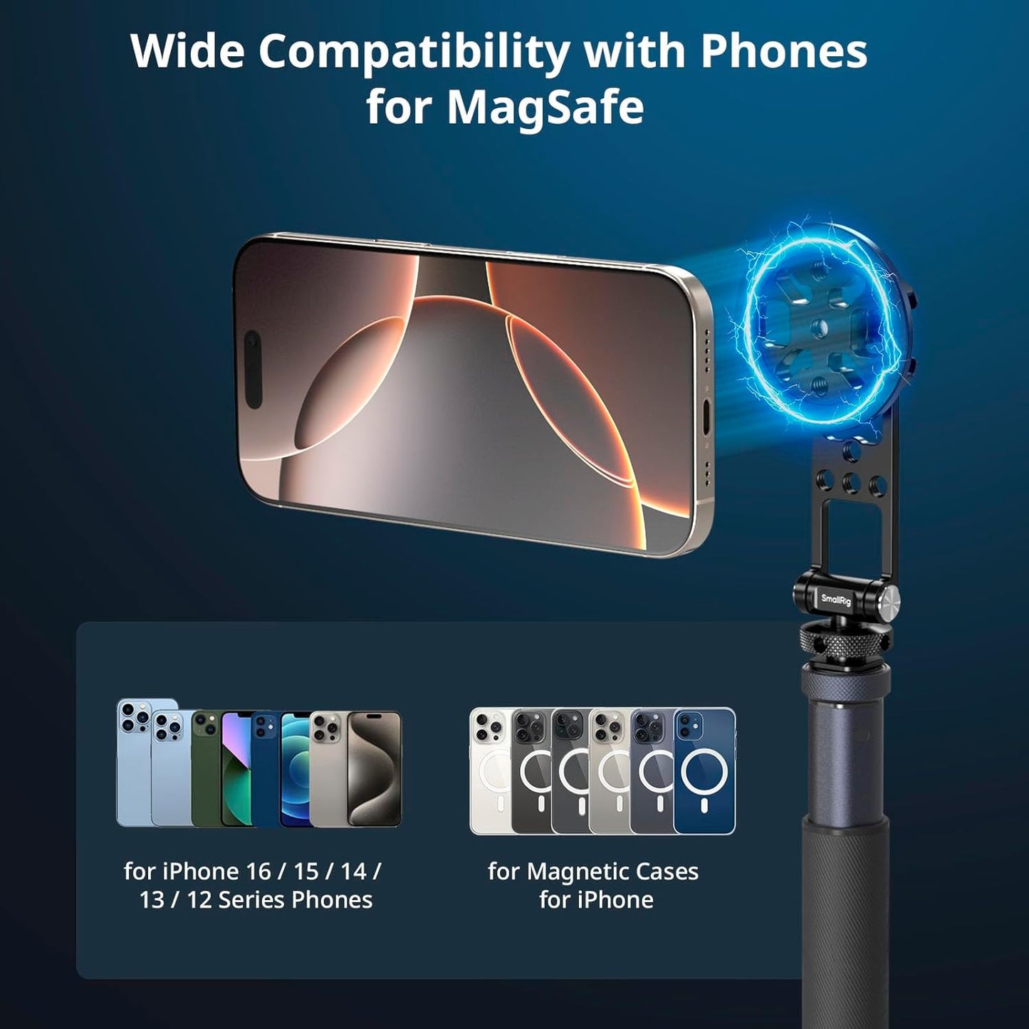 SMALLRIG 17/16/15, 5156 Magnetic Metal Phone Mount with Cold Shoe Mount, Adjustable Rotatable Phone Tripod Holder
