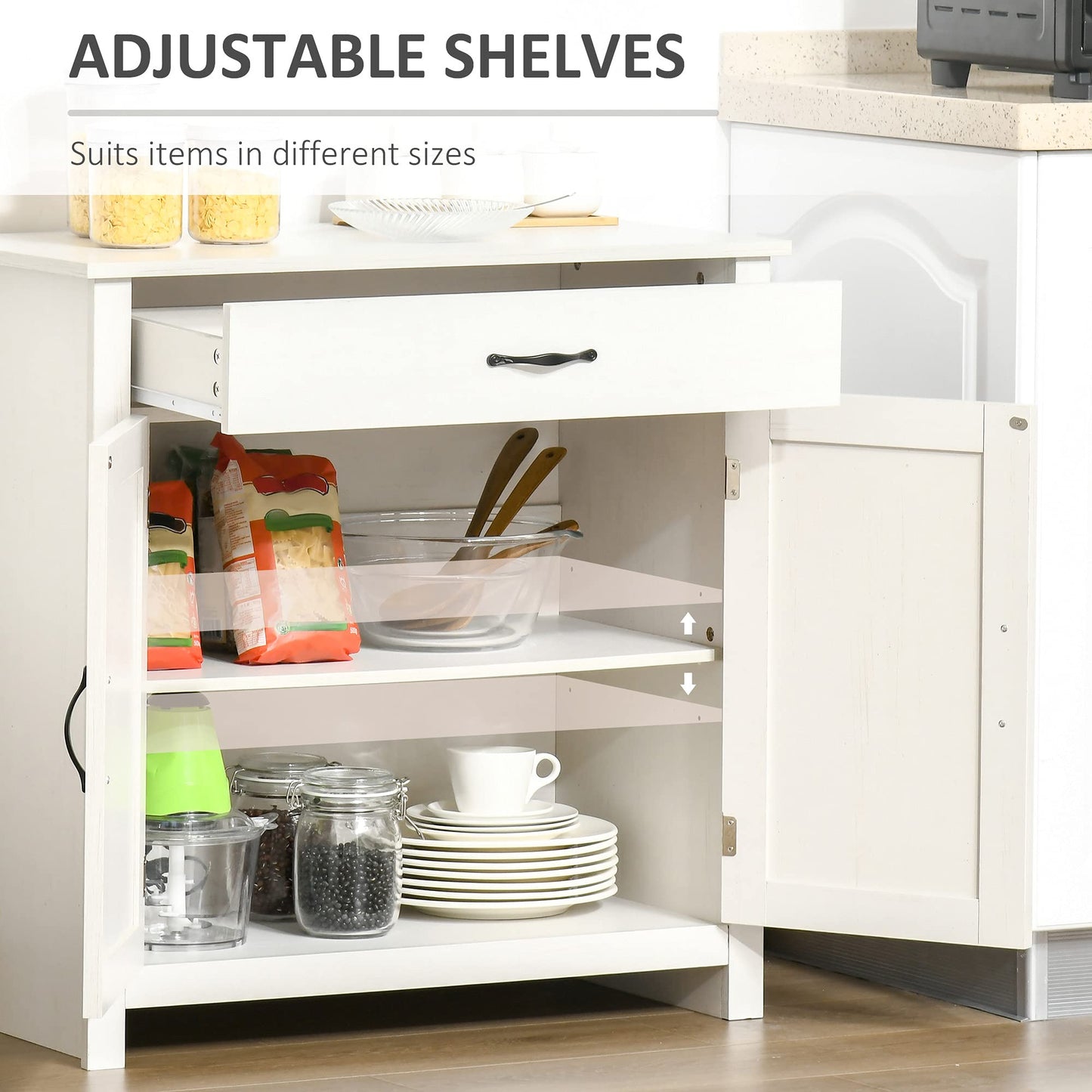 HOMCOM Farmhouse Sideboard Buffet Cabinet, Barn Door Coffee Bar Cabinet with Drawer and Adjustable Shelf for Kitchen, Living Room, Entryway, White Wash