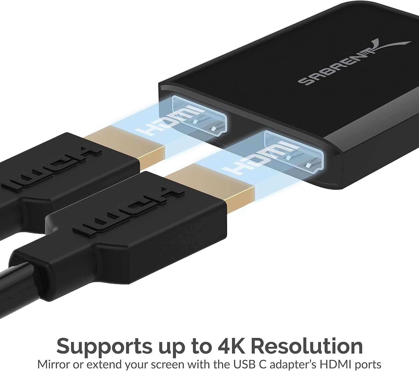 SABRENT 4K 30Hz USB Type C Dual HDMI Adapter [Supports Up to Two Monitors, Compatible with Windows Systems Only]