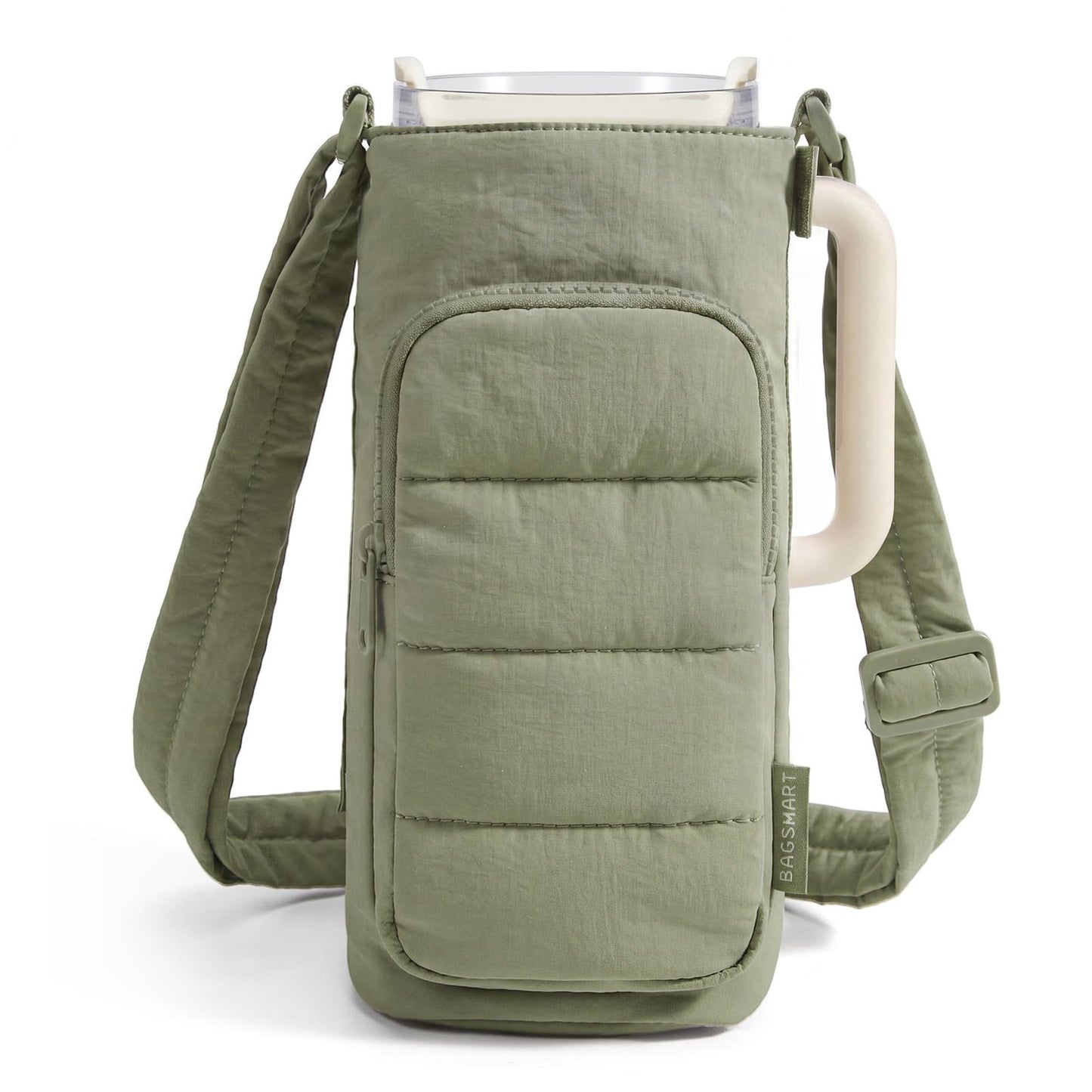 BAGSMART Magnetic 40oz Water Bottle Holder with Strap, Crossbody Purse Gym Accessories for Women, Green