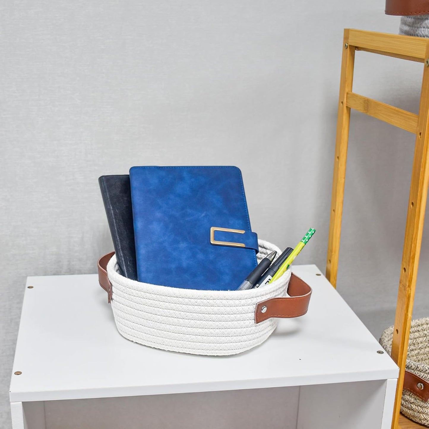 ABenkle Small Storage Basket - Cute Rope Woven Organizer with Handle | Boho Decorative Toy Bin - XS