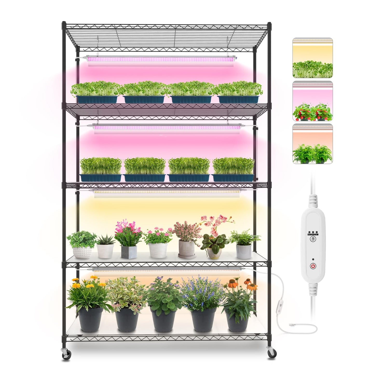 Bstrip Plant Stand with Grow Lights, 5 Tier Large 47.2x17.8x71IN Plant Shelf Indoor with 3FT T5 144w Grow Light, 3 Mode Full Spectrum LED Plant Light with Timer for Indoor Plants, Spring Seed Starting