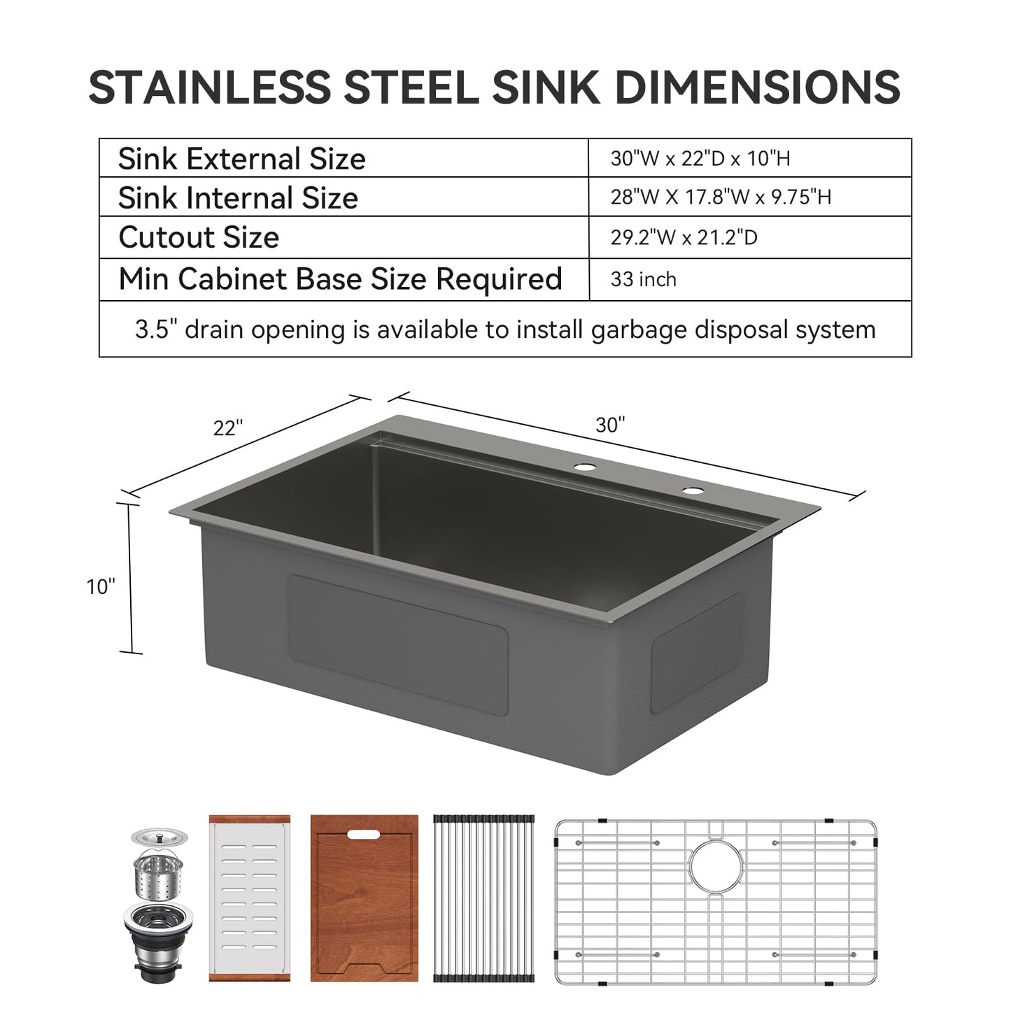 Lordear 30 Inch Black Kitchen Sink Single Bowl Workstation Sinks 16 Gauge All In One 30x22 Kitchen Sinks Stainless Steel Gunmetal Black Sink 30"