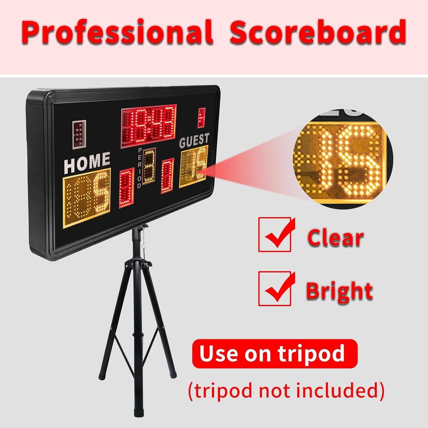 Ousmile Large Electronic Scoreboard, Basketball Scoreboard with Timer, Digital Scoreboard with Remote, Score Keeper with Buzzer